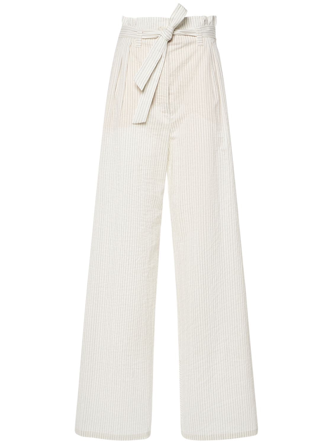 Shop Max Mara Cotton Canvas Belted Wide Pants In White,black