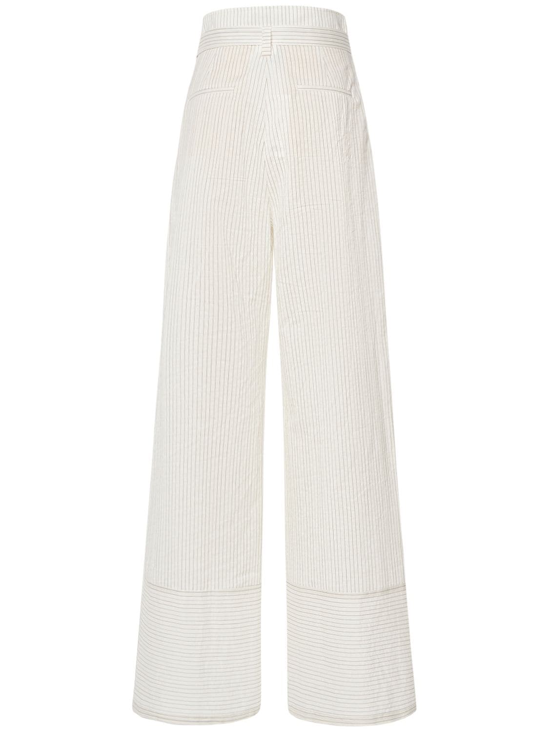 Shop Max Mara Cotton Canvas Belted Wide Pants In White,black