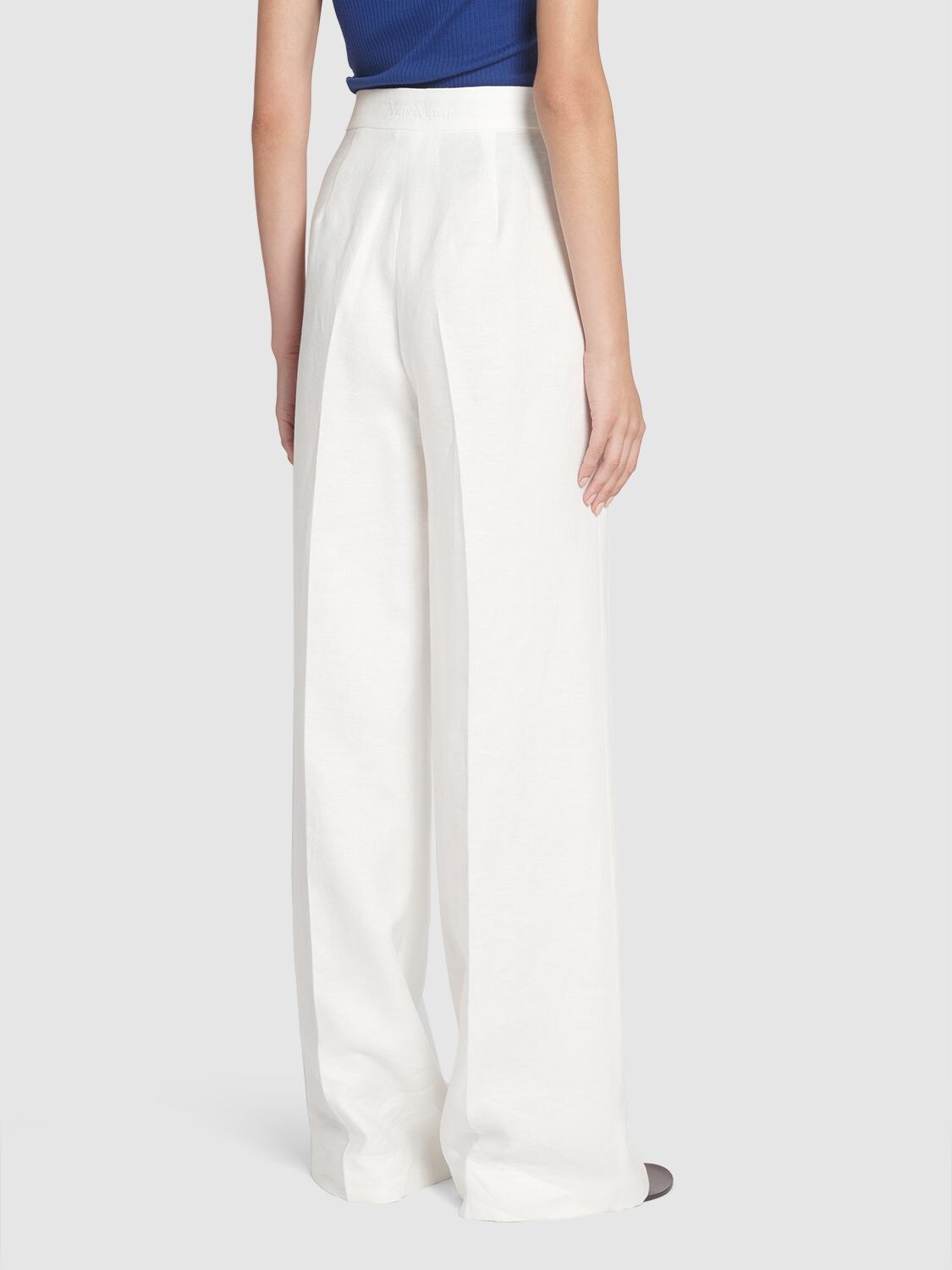 Shop Max Mara Linen Wide Pants In White