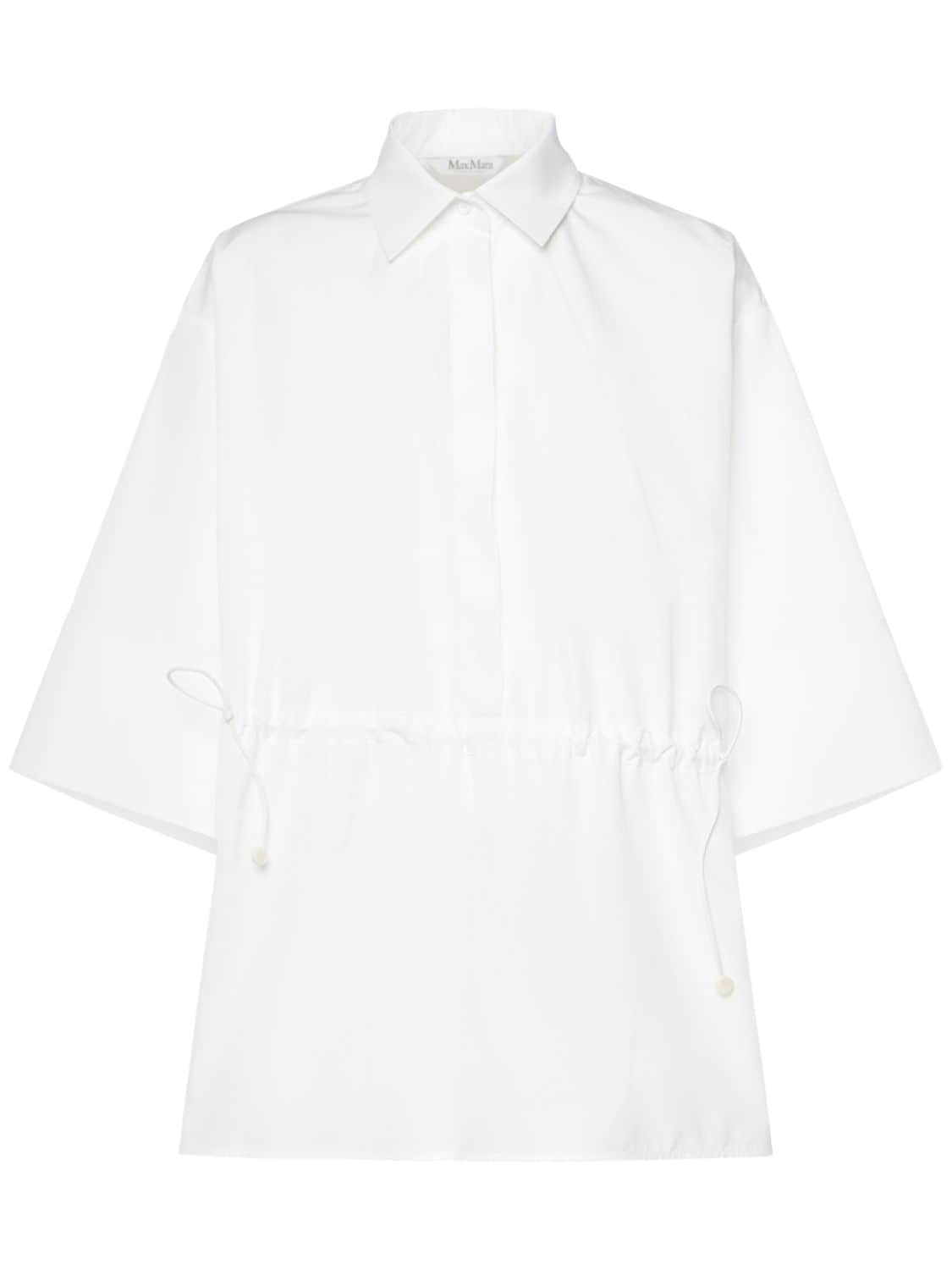 Max Mara Cotton Poplin Drawstring Shirt In Optical White