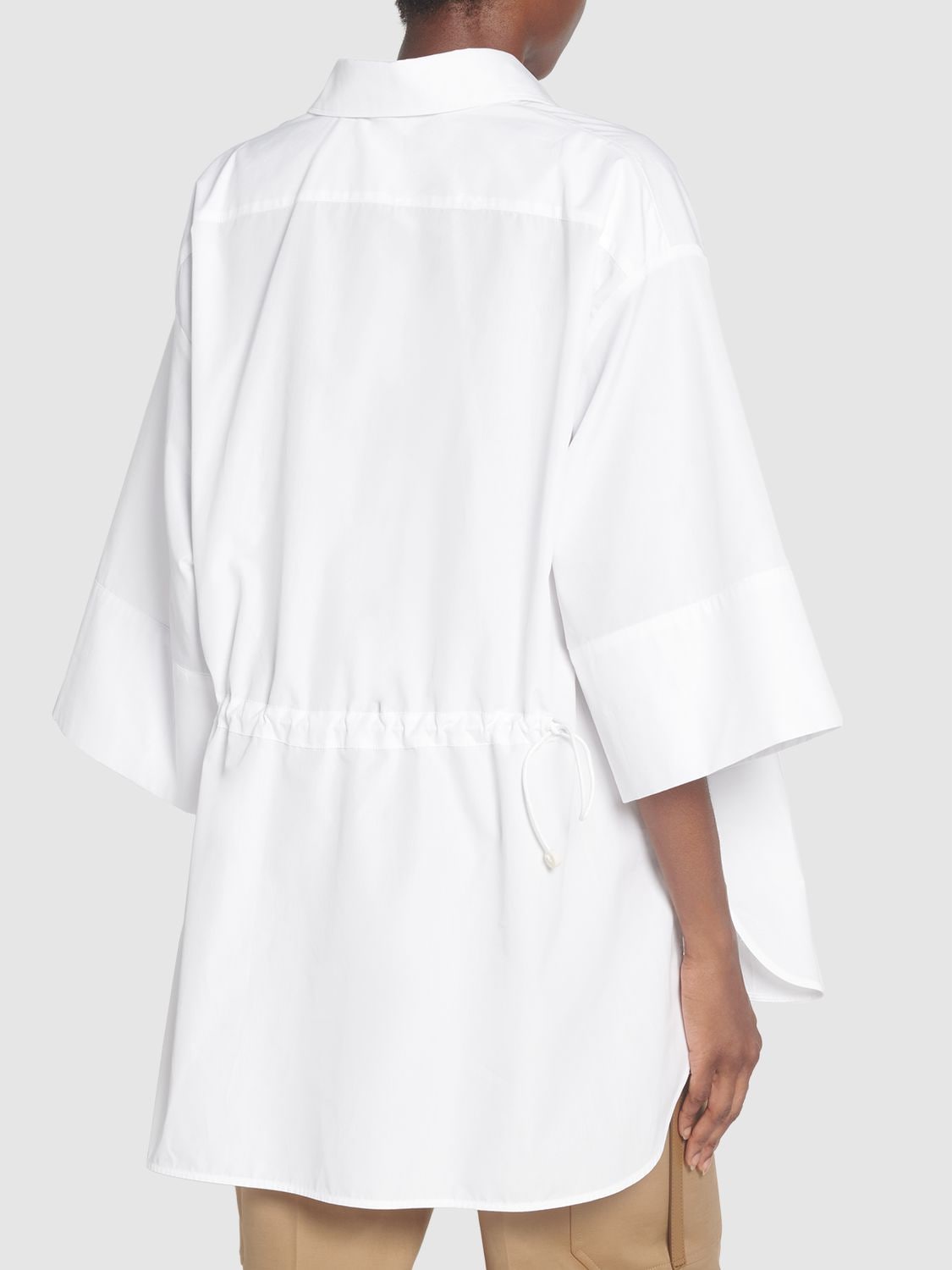 Shop Max Mara Cotton Poplin Drawstring Shirt In White