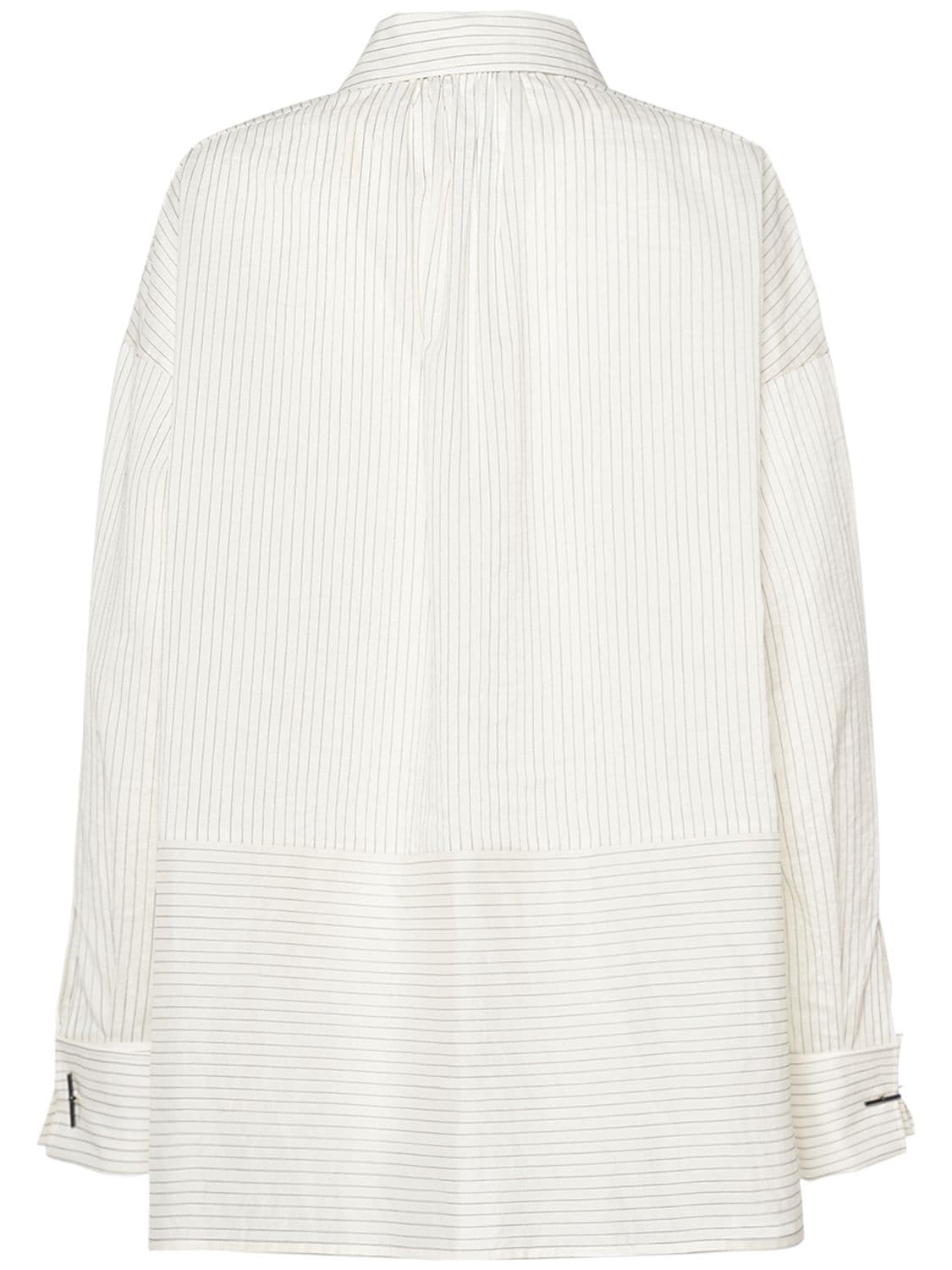 Shop Max Mara Cotton & Silk Striped Shirt In White,black