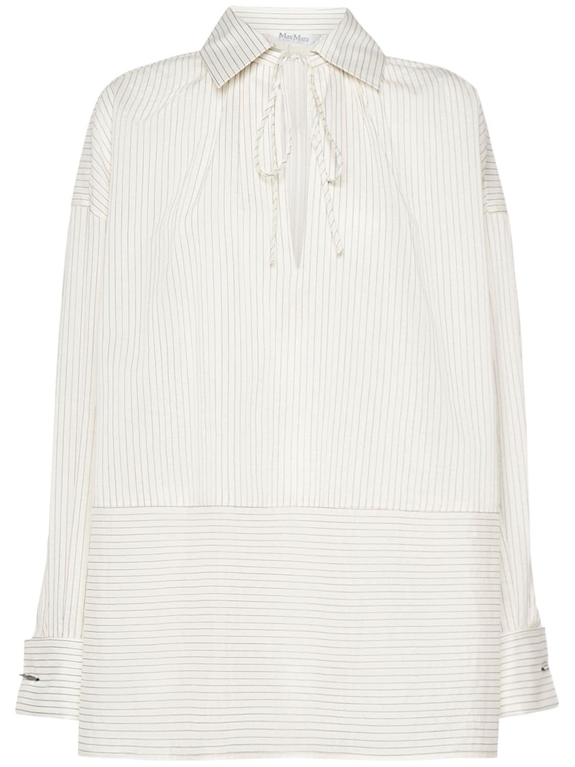 Shop Max Mara Cotton & Silk Striped Shirt In White,black