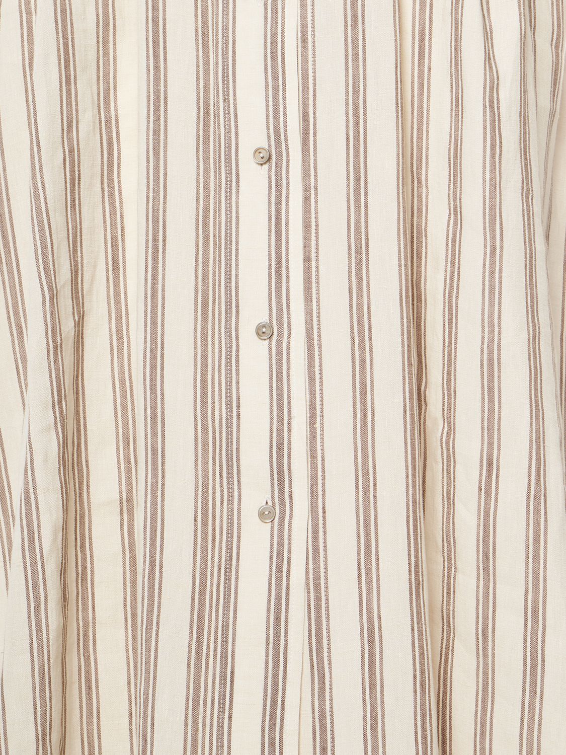 Shop Max Mara Striped Linen Canvas Long Shirt Dress In Beige,brown
