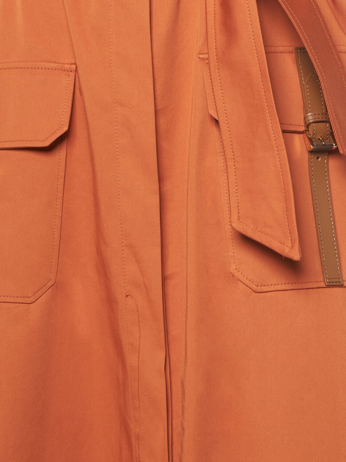 Shop Max Mara Belted Satin Midi Shirt Dress In Orange,brown