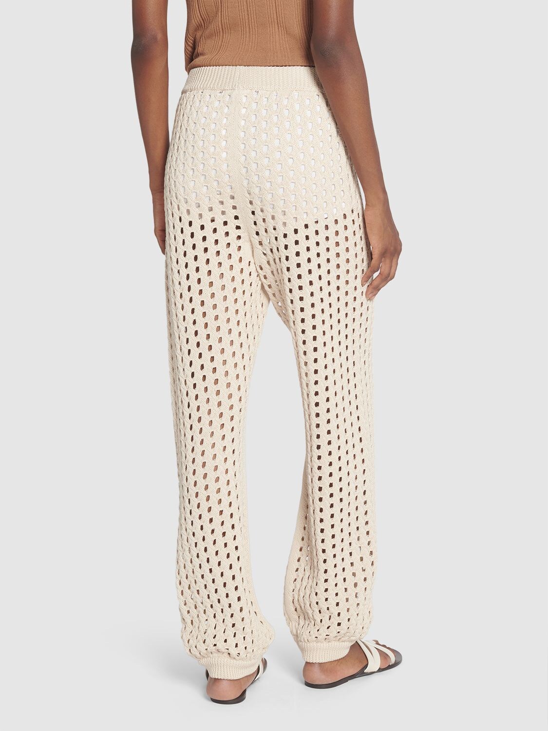 Shop Max Mara Cotton Knit Straight Pants In Beige