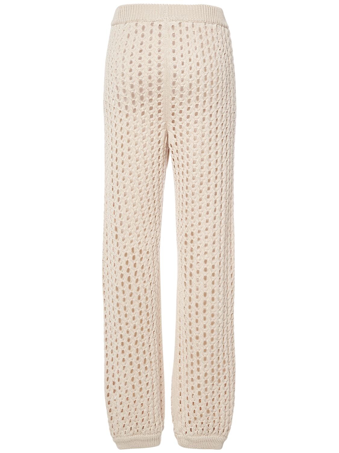 Shop Max Mara Cotton Knit Straight Pants In Beige