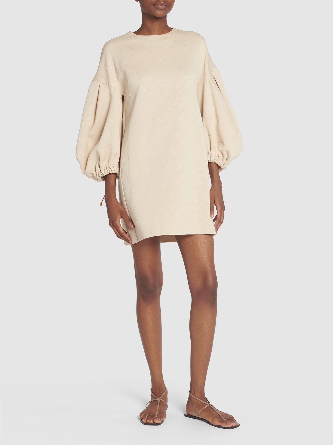 Shop Max Mara Cotton Jersey Mini Dress W/ Drawstring In Beige