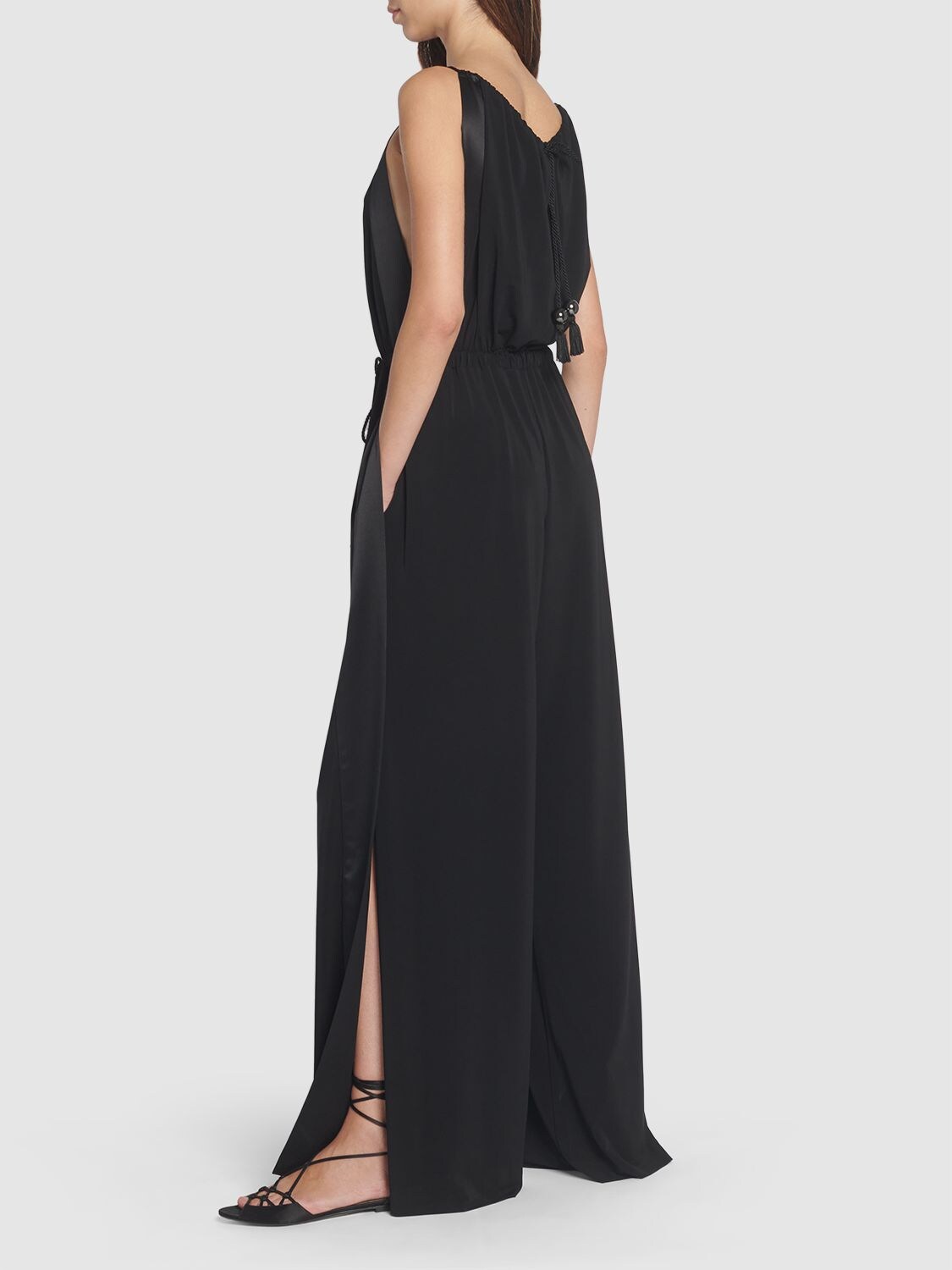 Shop Max Mara Stretch Viscose Jersey Long Jumpsuit In Black