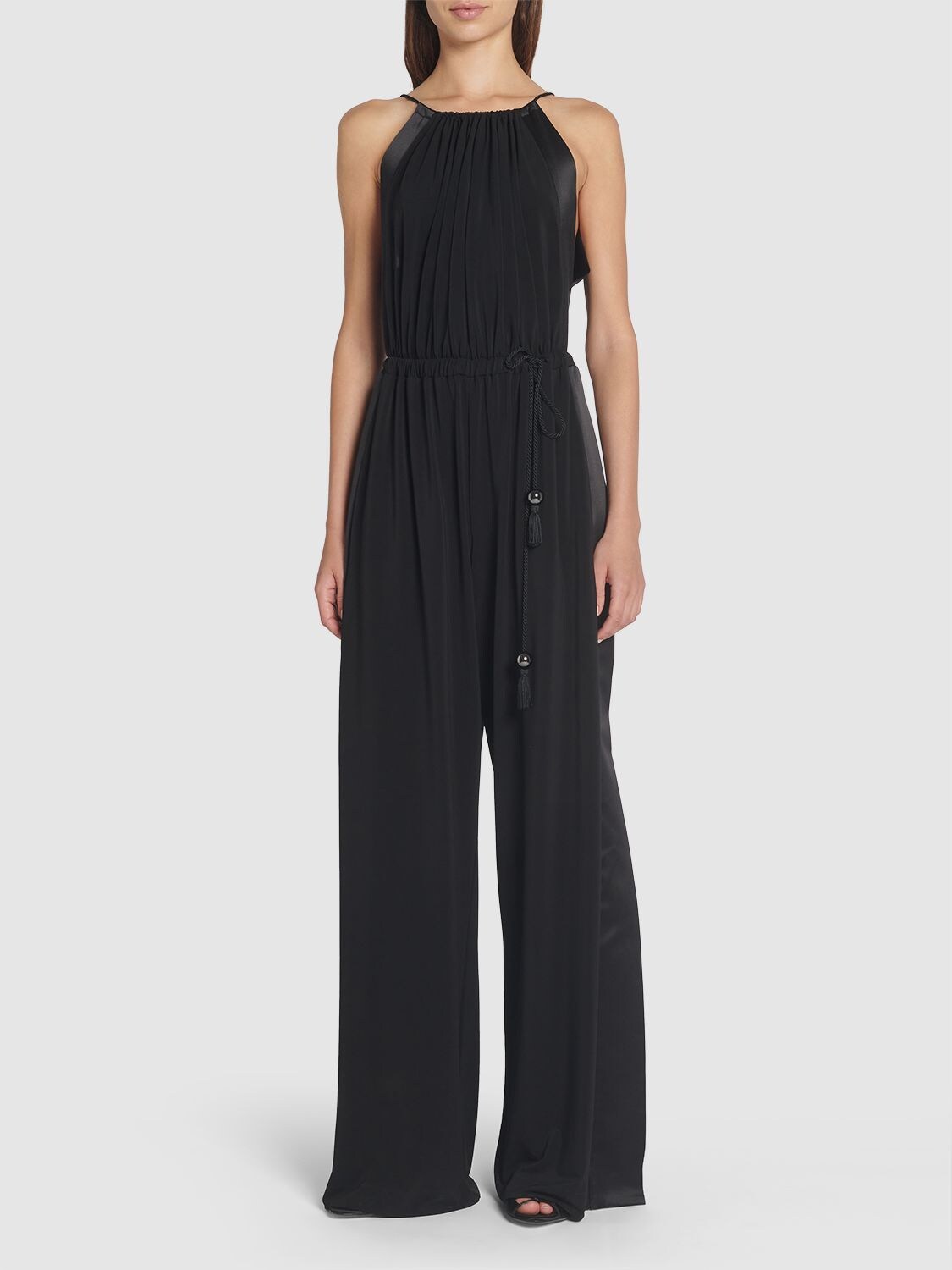 Shop Max Mara Stretch Viscose Jersey Long Jumpsuit In Black