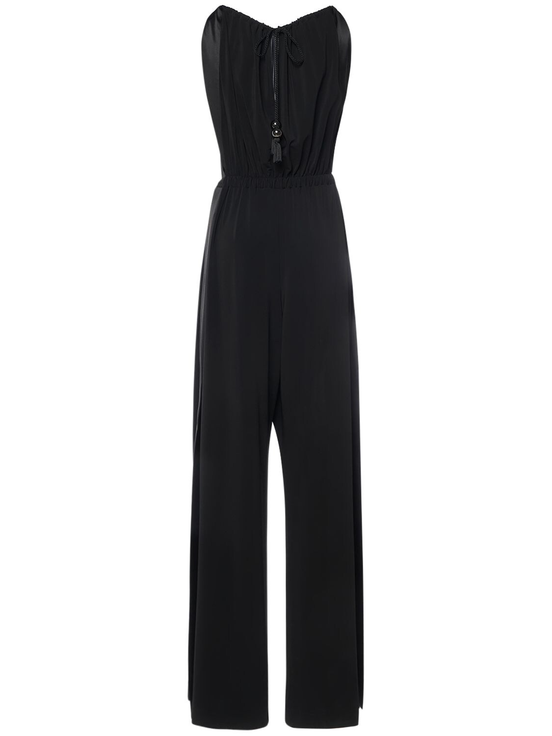 Shop Max Mara Stretch Viscose Jersey Long Jumpsuit In Black