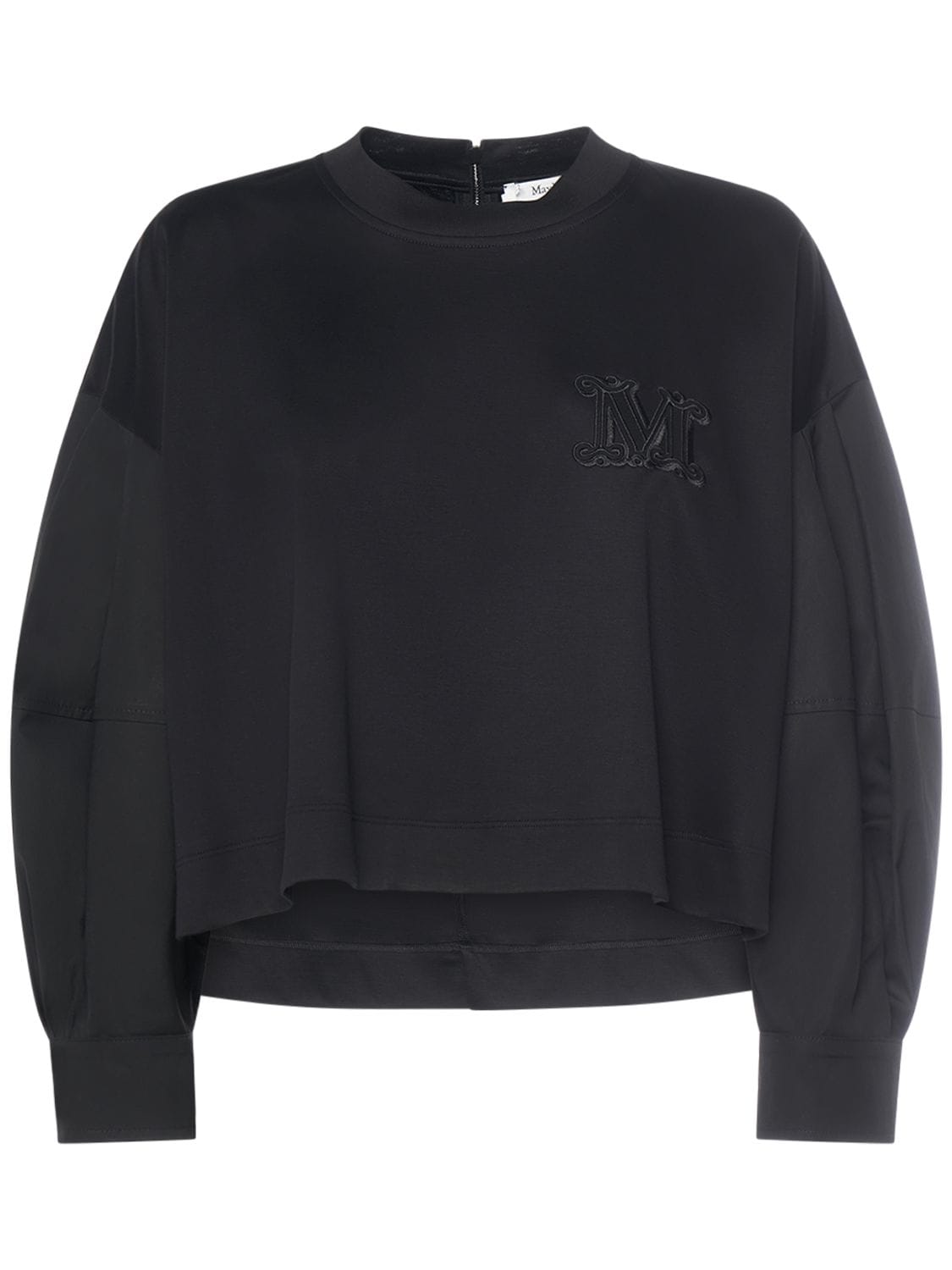 Shop Max Mara Cotton Jersey Sweatshirt W/ Embroidery In Black