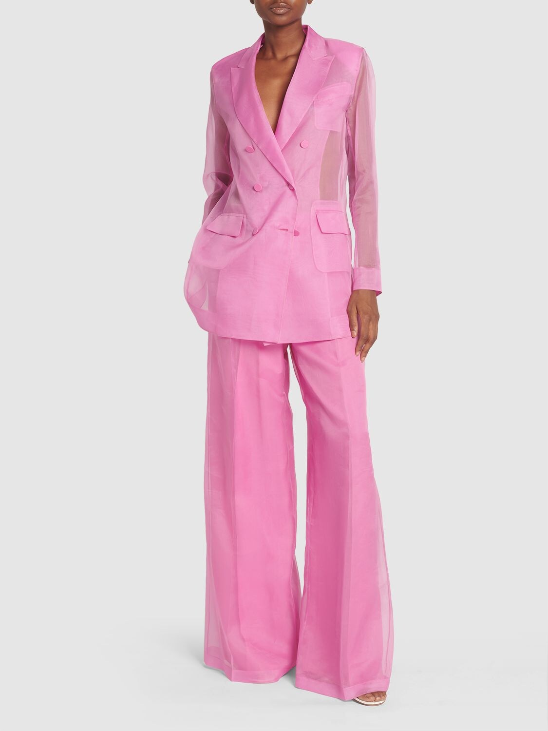 Shop Max Mara Negrar Silk Organza Double Breast Jacket In Fuchsia