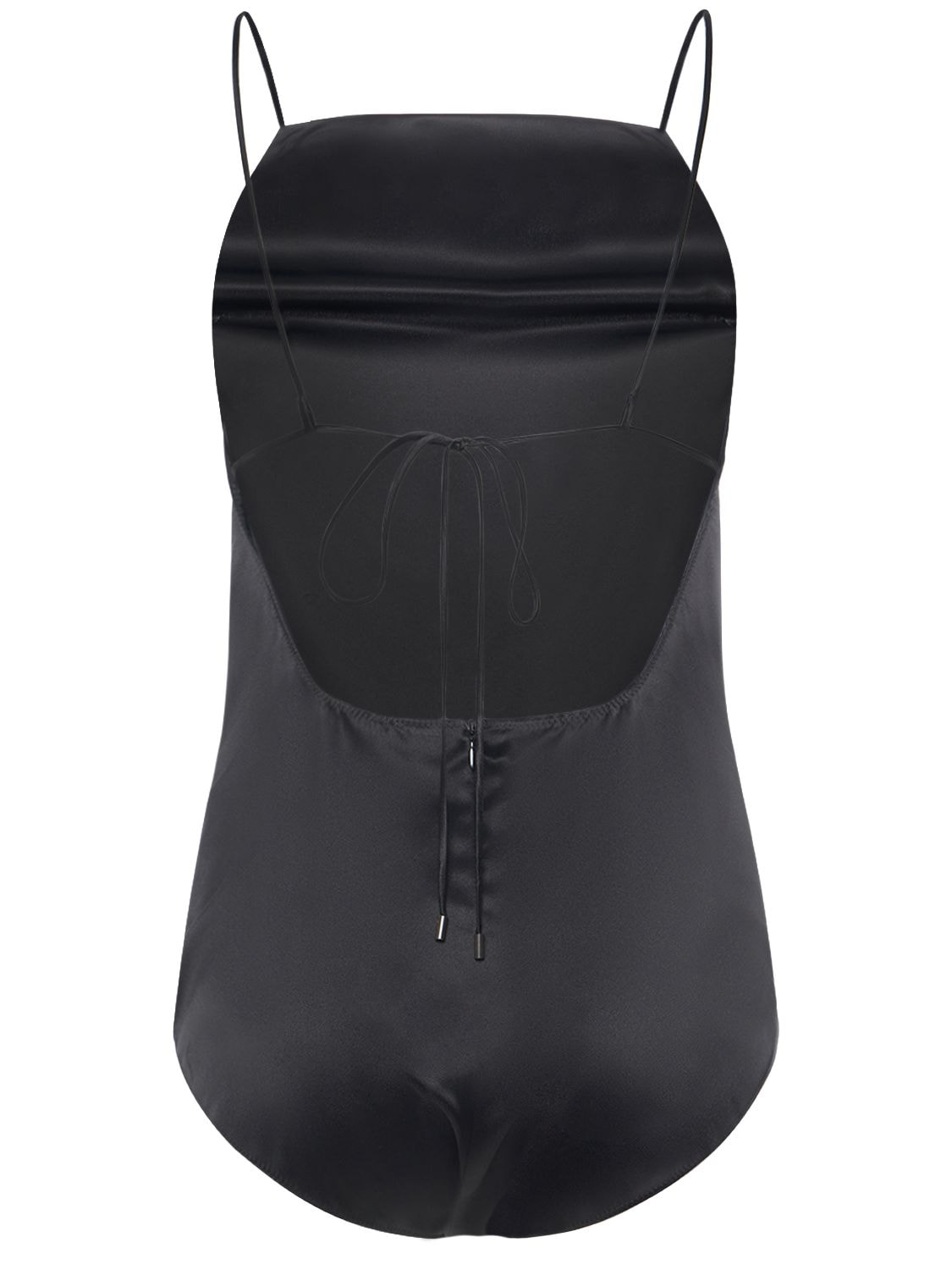 Shop Max Mara Rugiada Satin Self-tie Bodysuit In Black