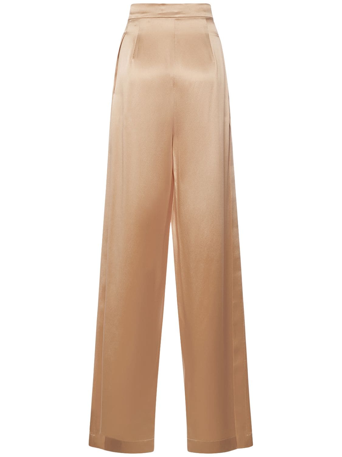 Shop Max Mara Fiesta Silk Satin Slit Wide Pants In Bronze