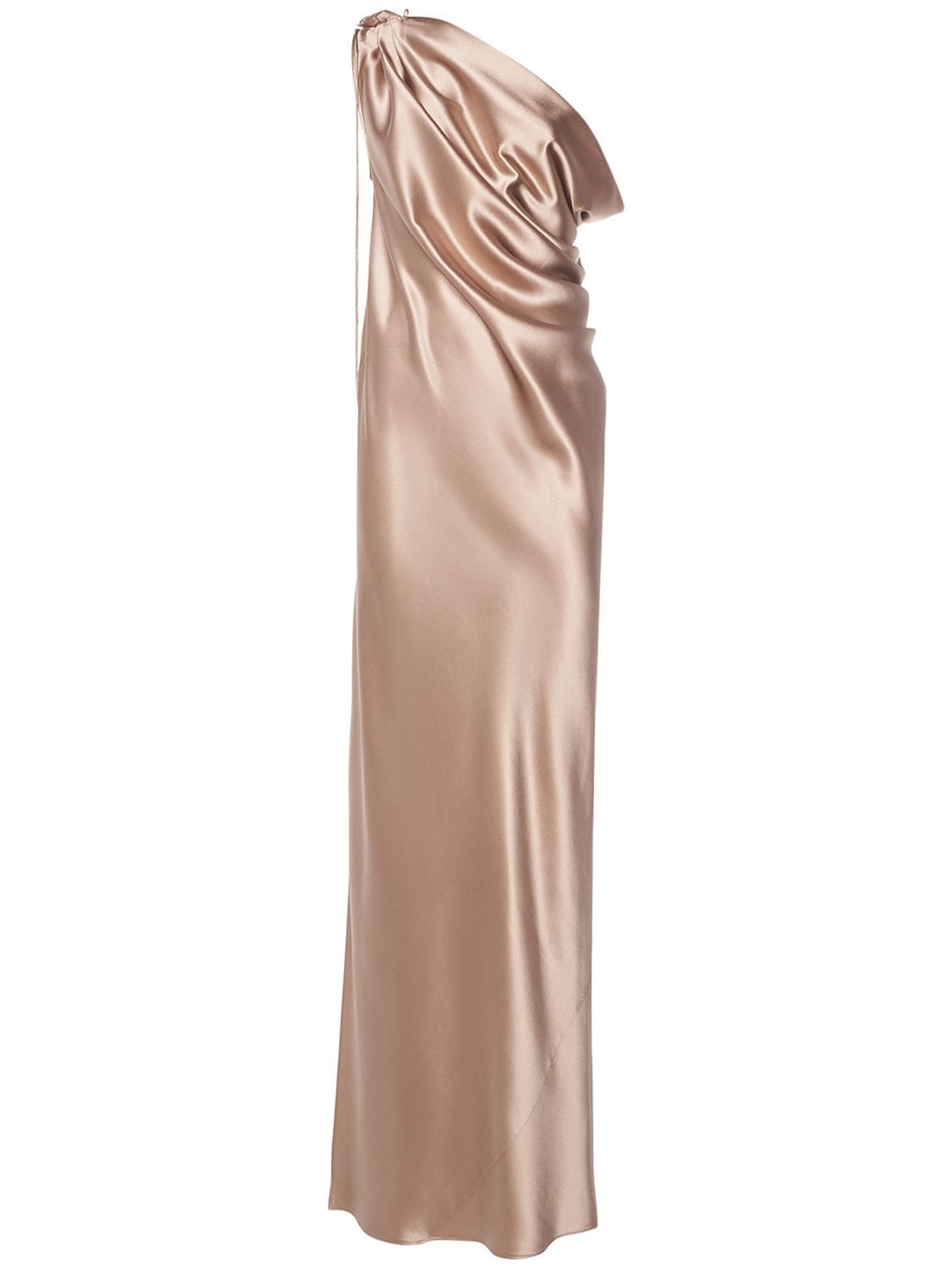 Shop Max Mara Draped Silk Satin One Shoulder Dress In Bronze