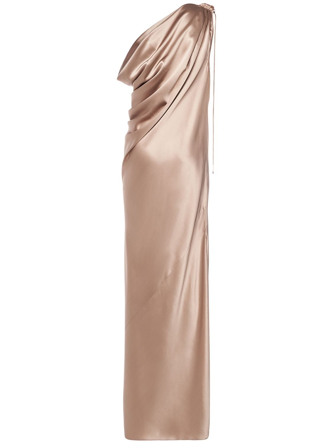 Shop Max Mara Draped Silk Satin One Shoulder Dress In Bronze
