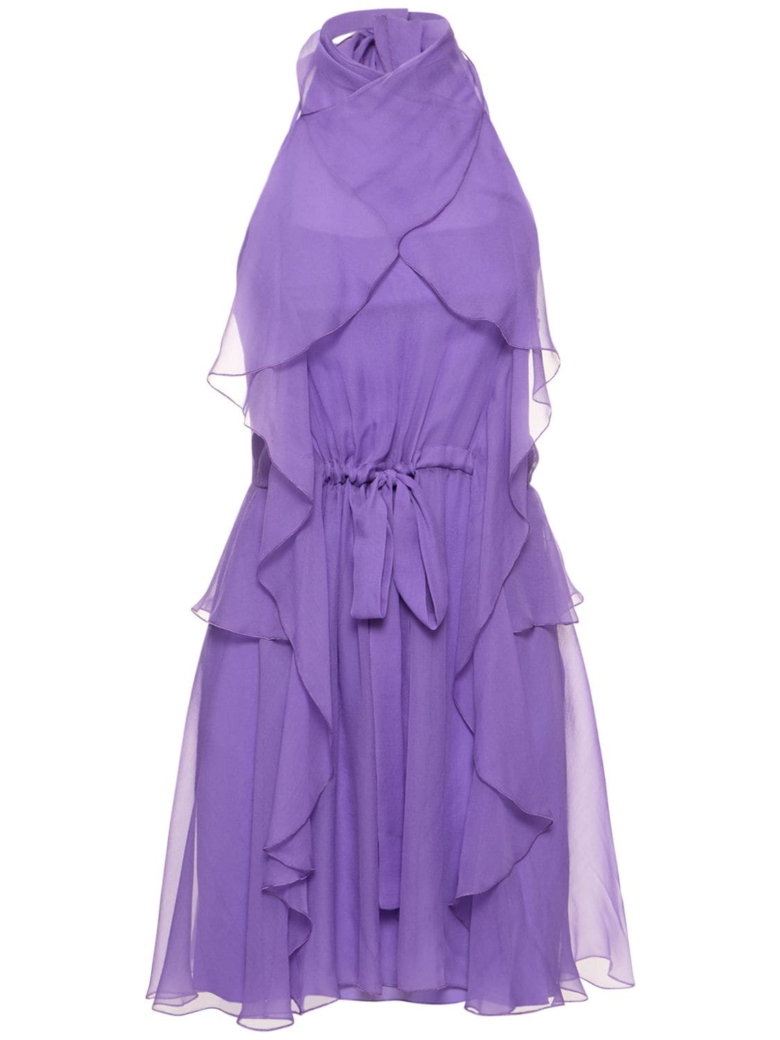 Alberta Ferretti Draped Silk Chiffon Mini Halter Dress In 퍼플
