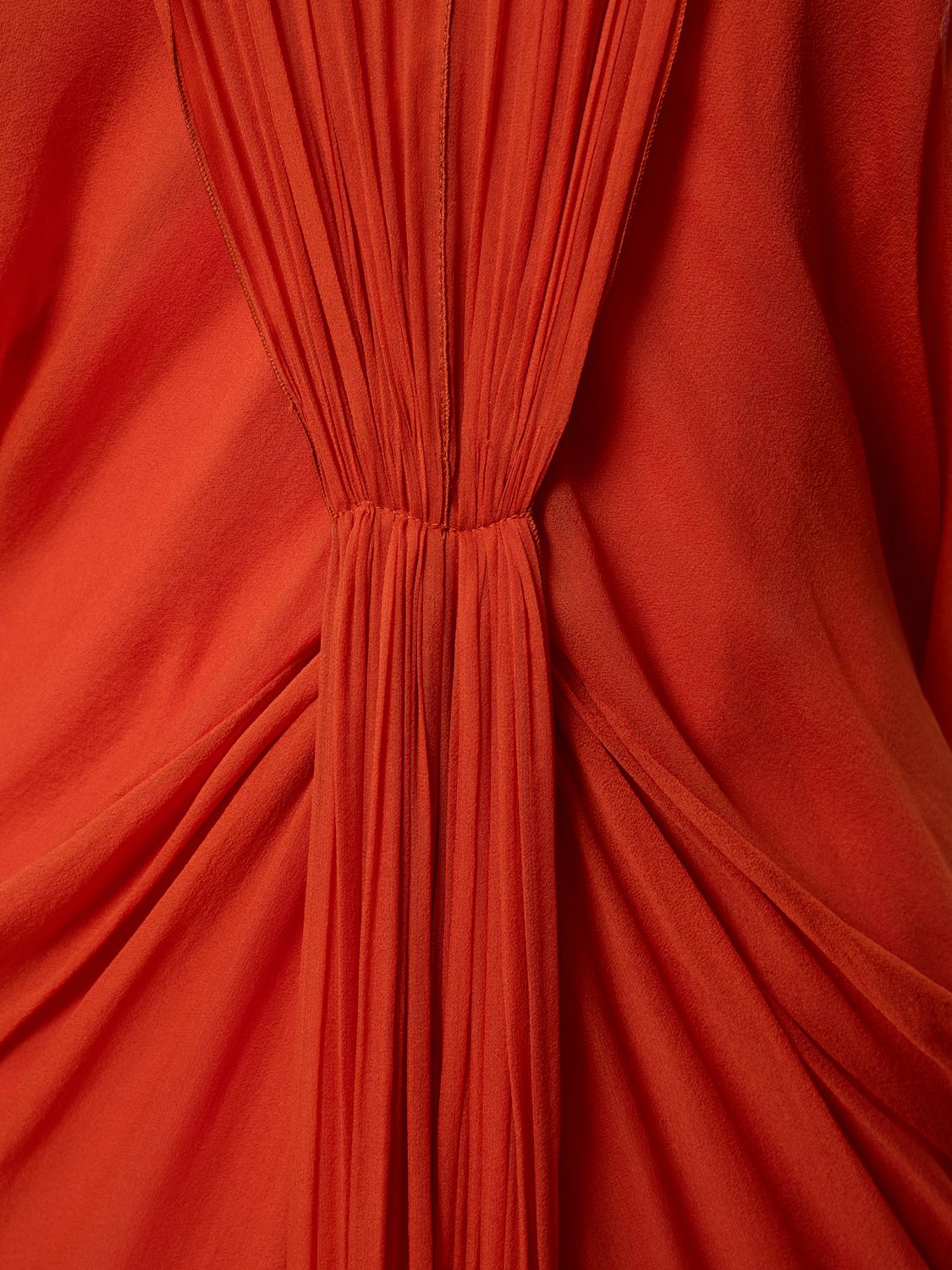 Shop Alberta Ferretti Draped Silk Chiffon Long Dress In 벽돌색