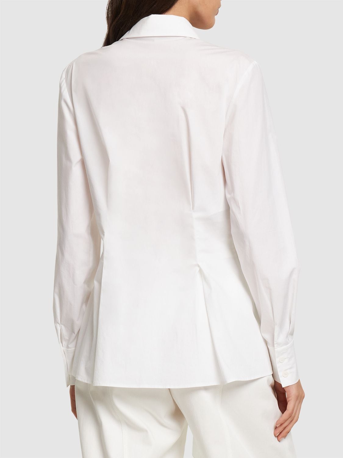Shop Alberta Ferretti Draped Stretch Cotton Poplin Shirt In 화이트