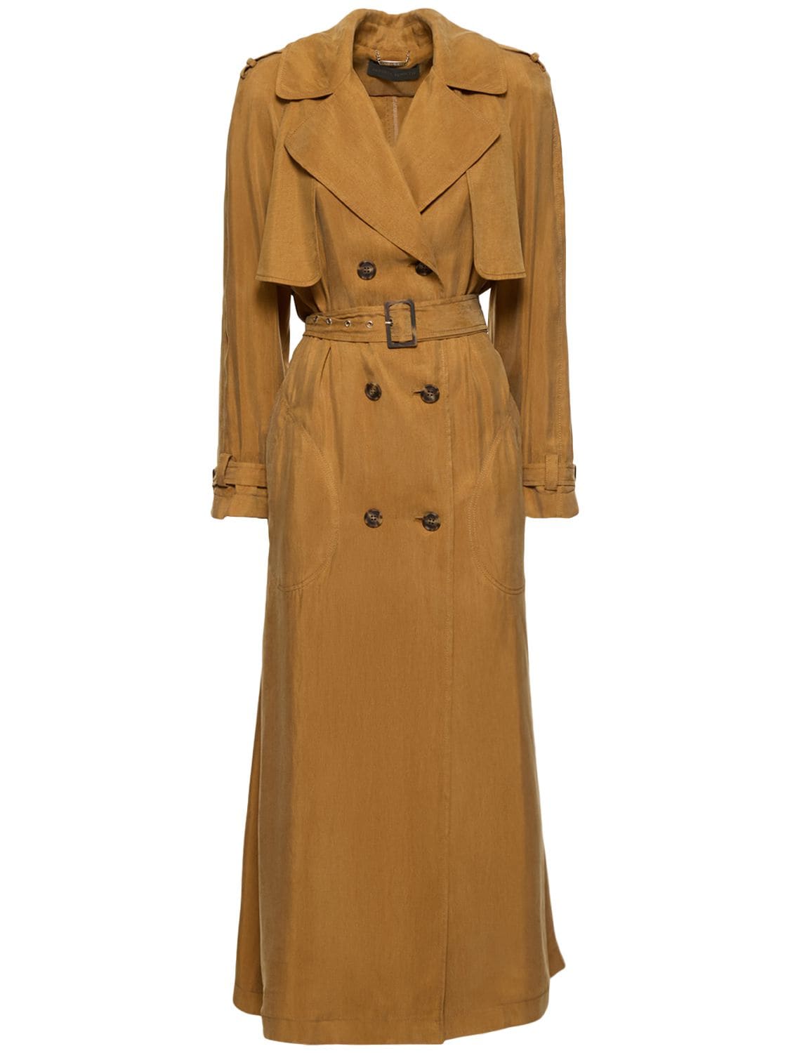 Image of Double Breasted Twill Long Trench Coat
