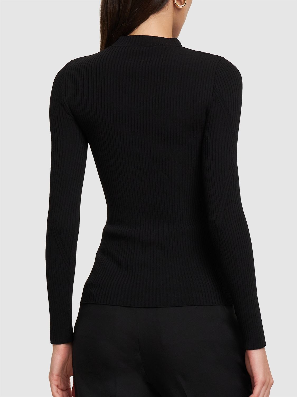 Shop Alberta Ferretti Ribbed Stretch Viscose Sweater In 블랙