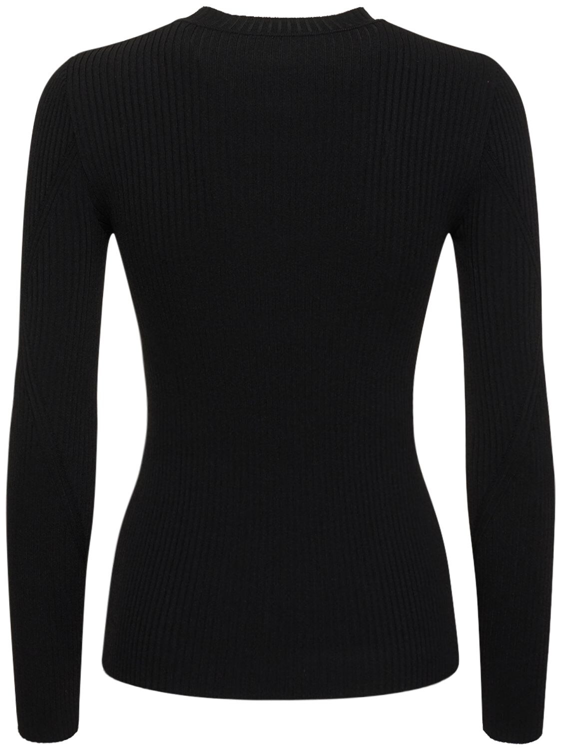 Shop Alberta Ferretti Ribbed Stretch Viscose Sweater In 블랙