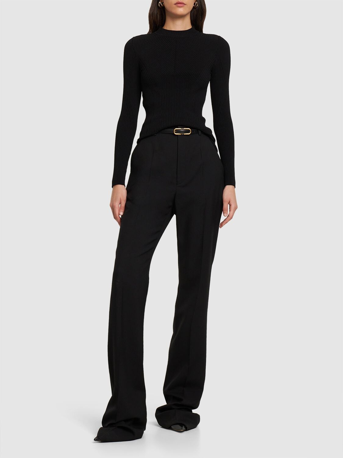 Shop Alberta Ferretti Ribbed Stretch Viscose Sweater In 블랙