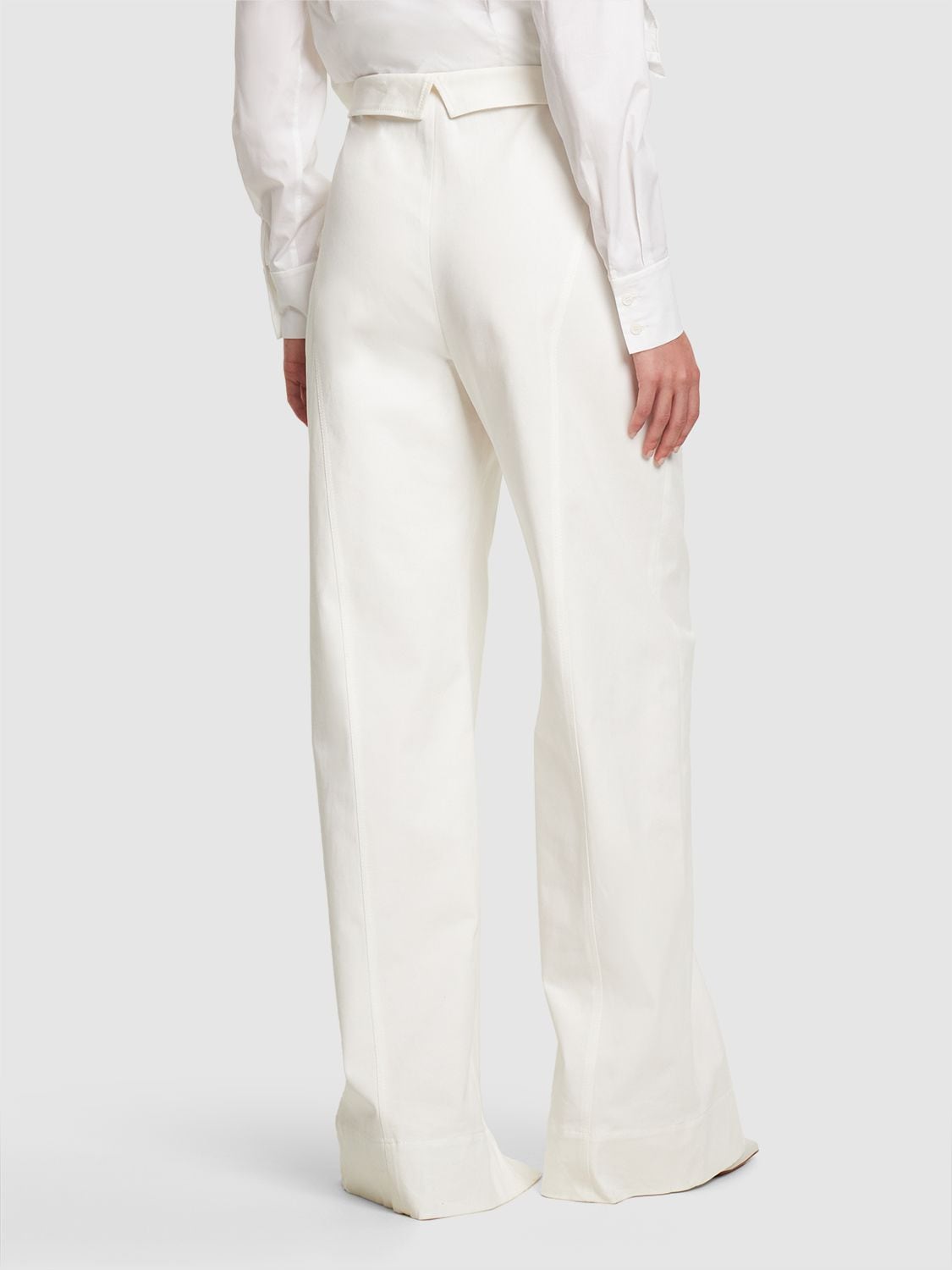 Shop Alberta Ferretti Split Cotton Gabardine Wide Pants In 화이트