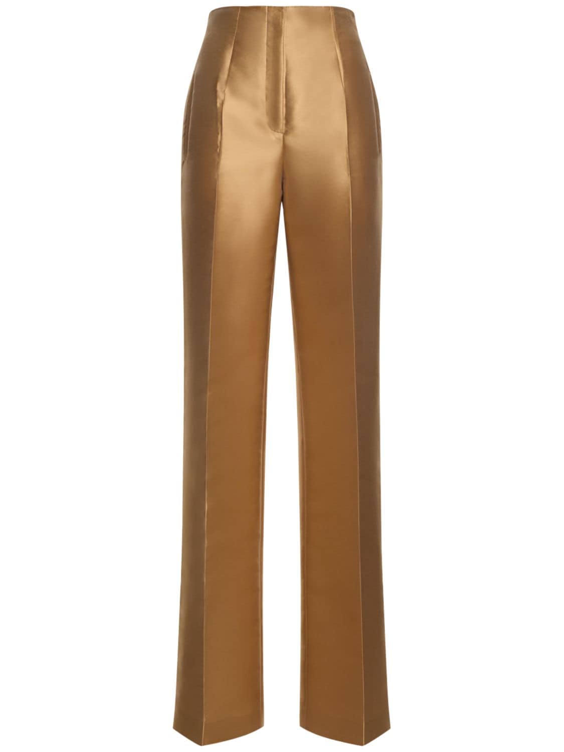 Shop Alberta Ferretti High Rise Mikado Silk Blend Wide Pants In Dark Gold