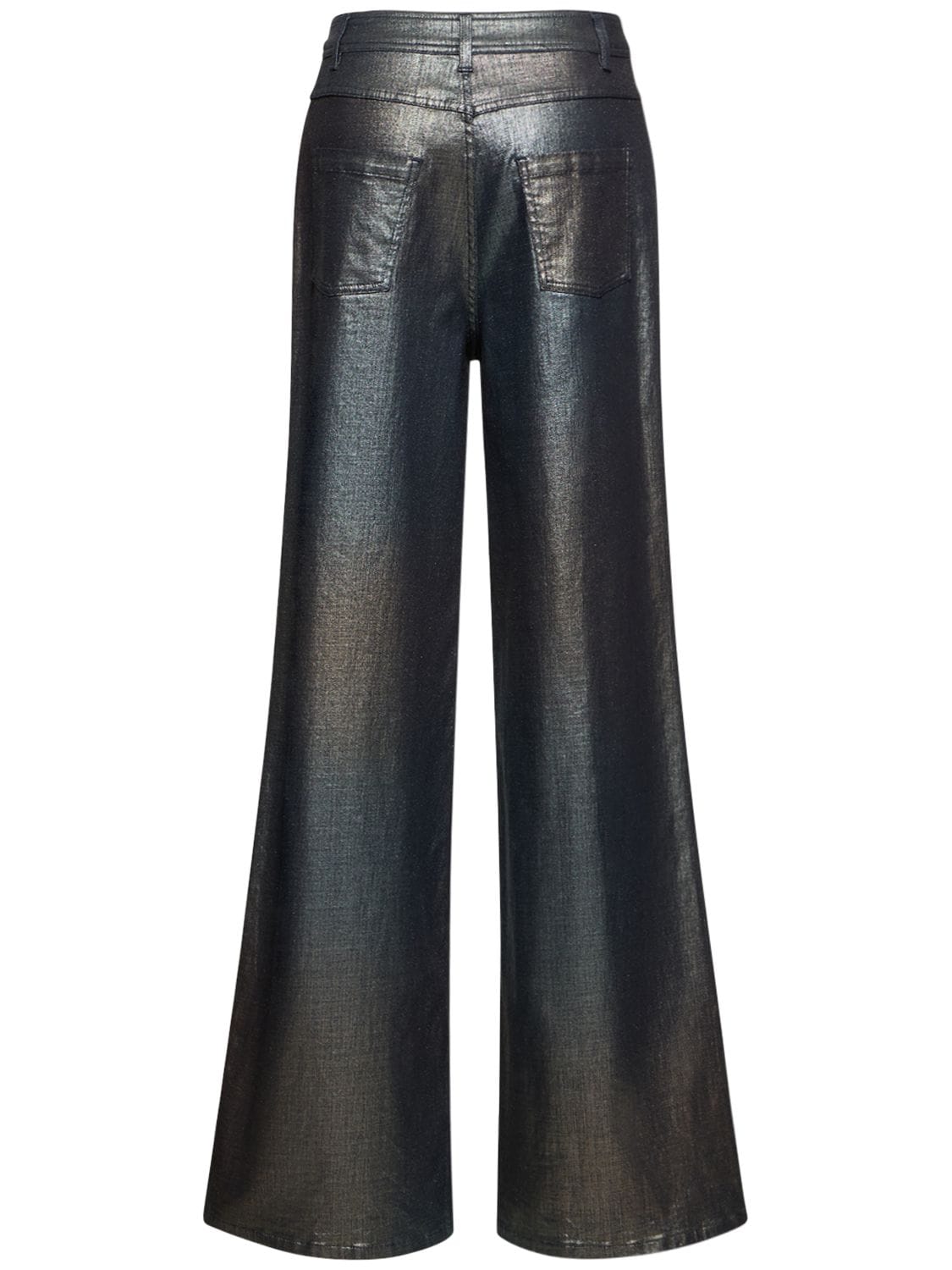 Shop Alberta Ferretti Metallic Denim High Rise Wide Jeans In 다크 실버