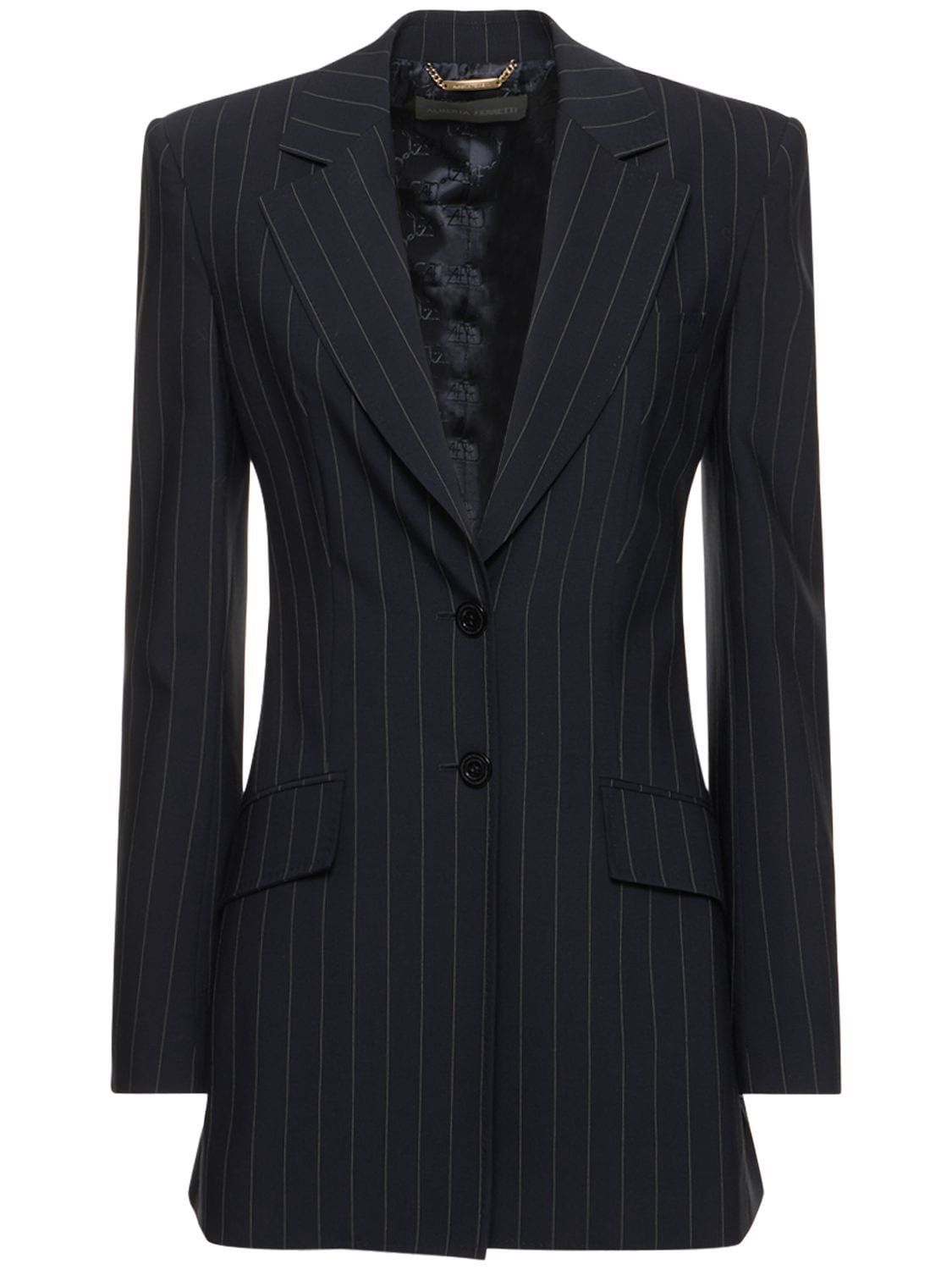 Image of Fitted Pinstriped Wool Jacket