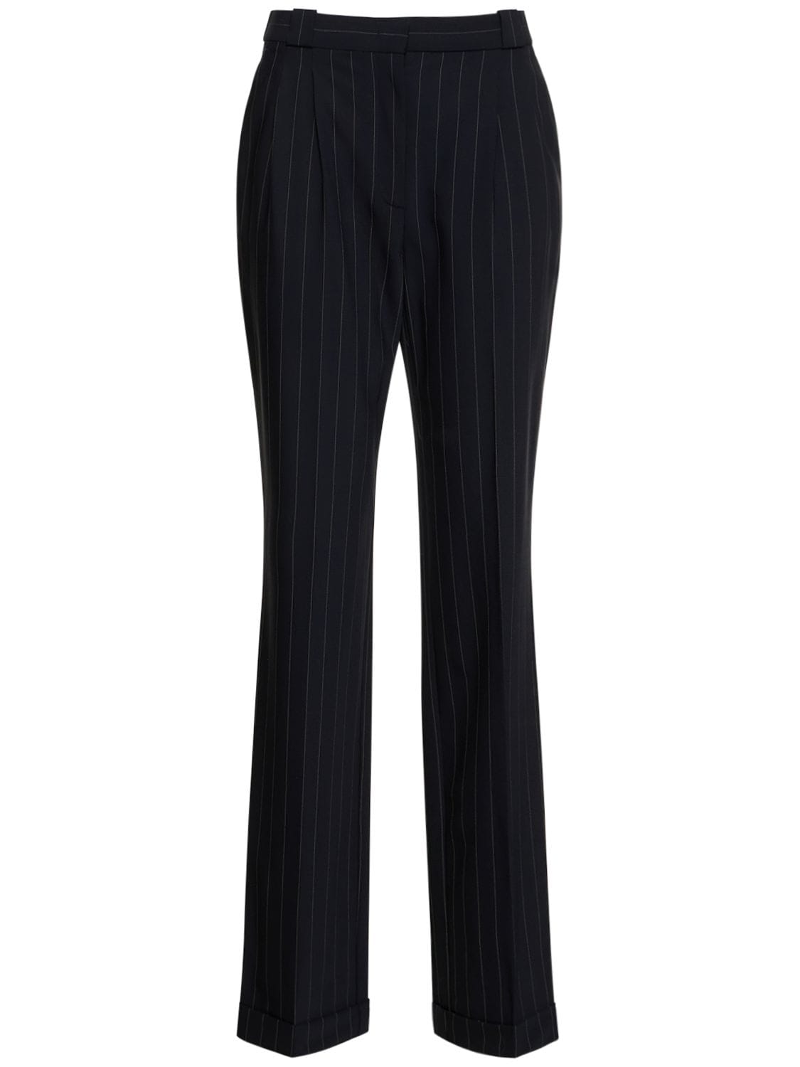 Image of Pinstriped Wool High Rise Pants