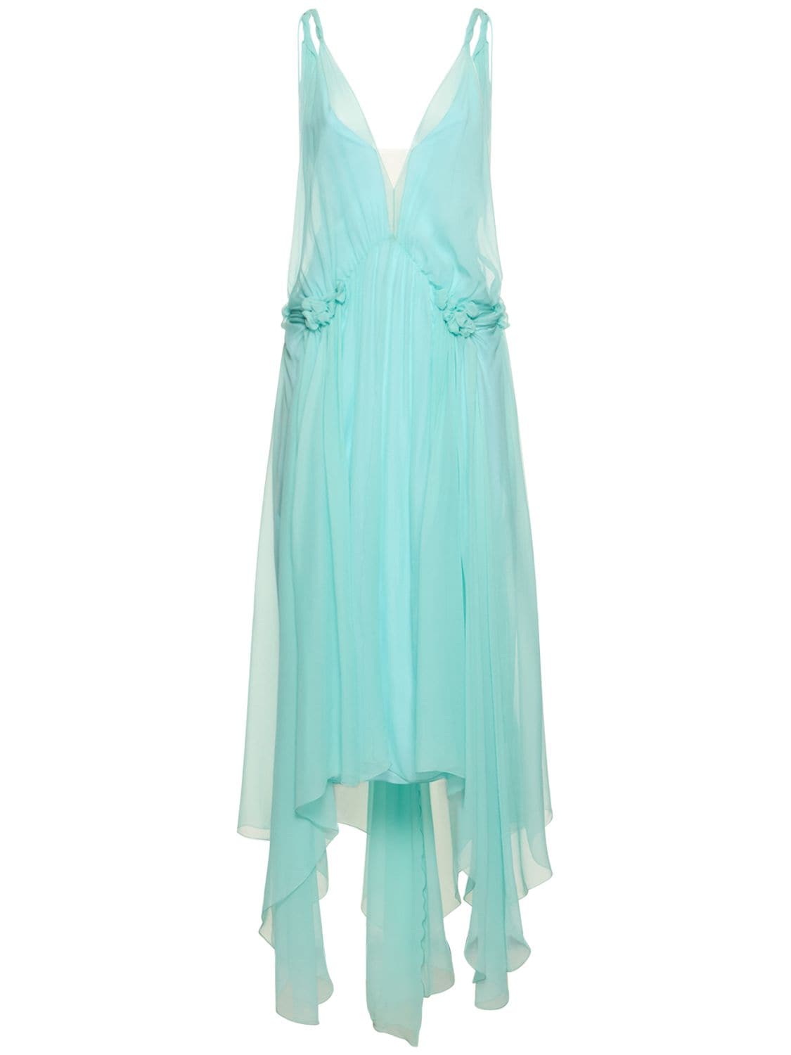 Image of Draped Silk Chiffon Long Dress