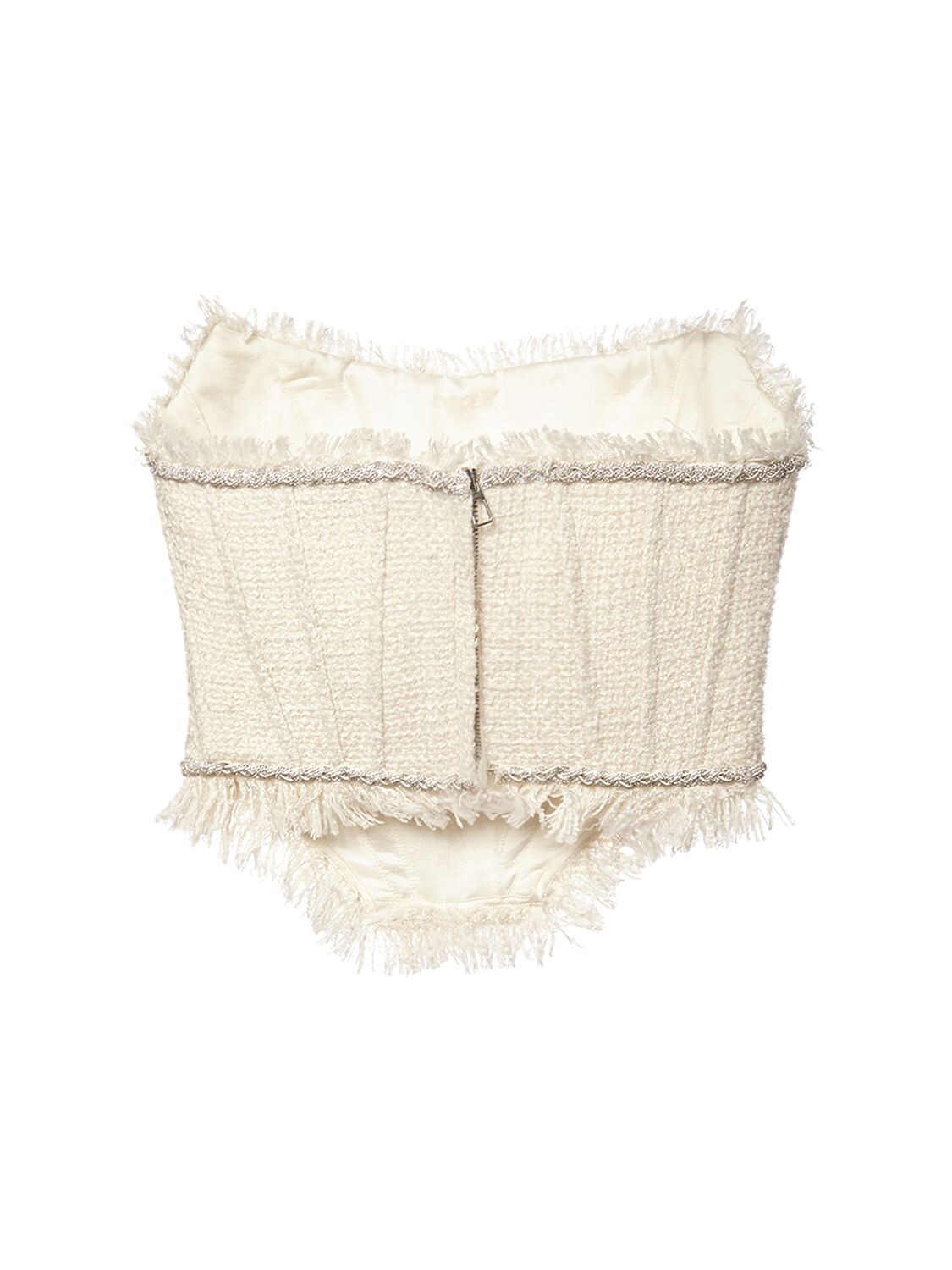 Shop Giuseppe Di Morabito Strapless Bouclé Bustier Top In Milk White