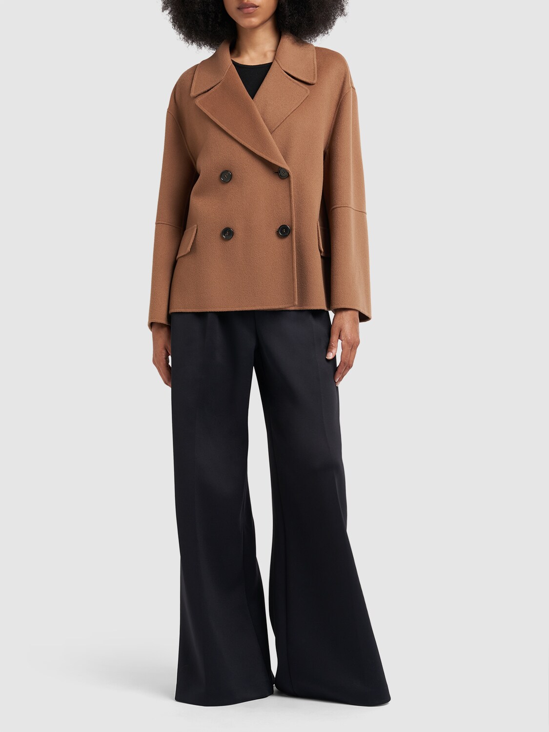 Shop 's Max Mara Cape Wool Double Breasted Jacket In Mou