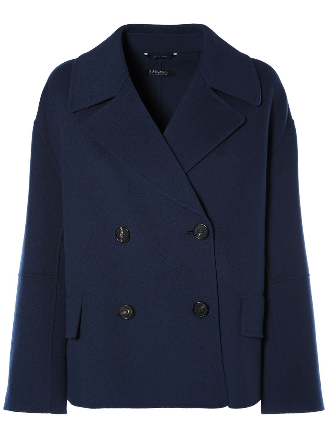 's Max Mara Cape Wool Double Breasted Jacket In Dark Blue