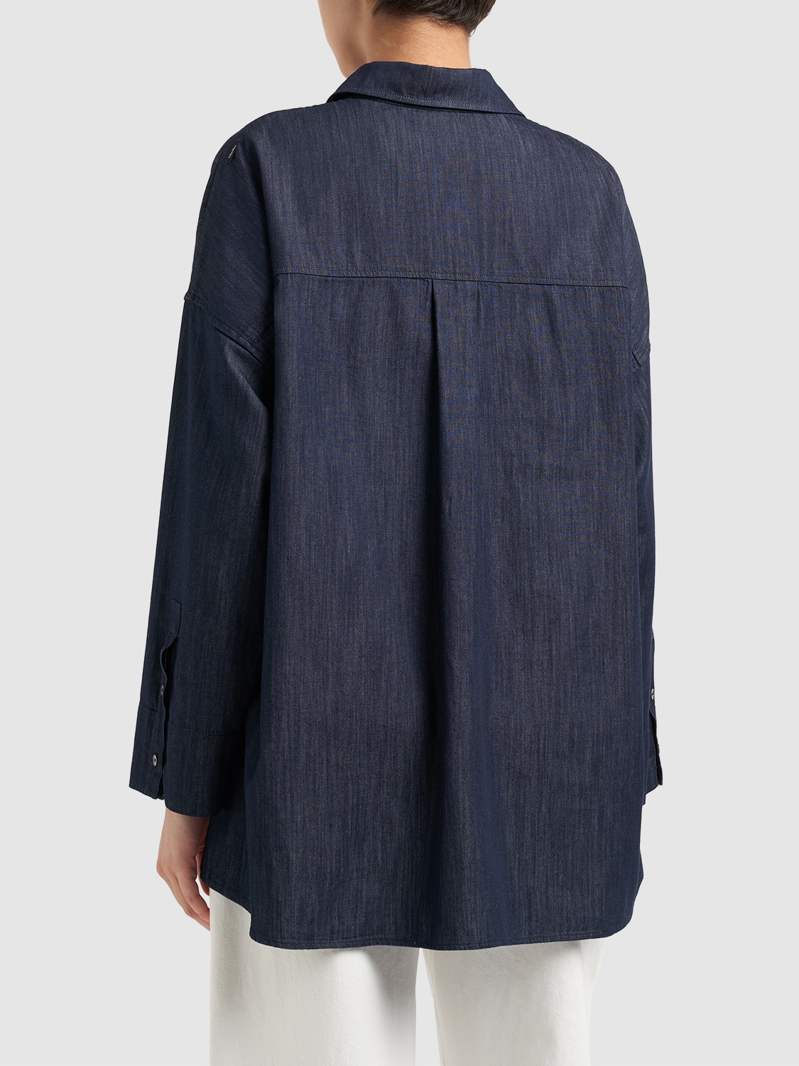 Shop 's Max Mara Dioniso Cotton Denim Effect Shirt In Dark Blue