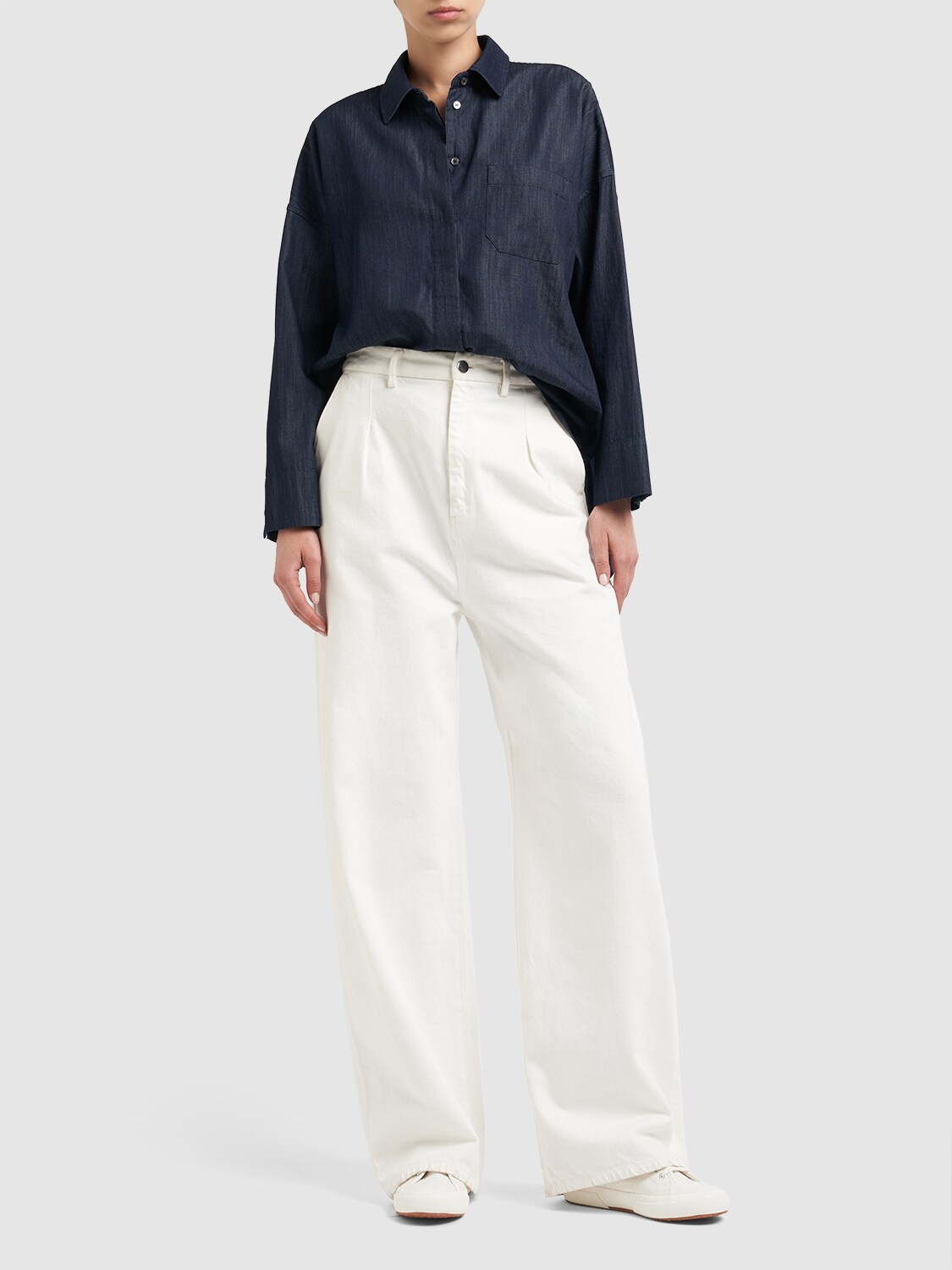 Shop 's Max Mara Dioniso Cotton Denim Effect Shirt In Dark Blue