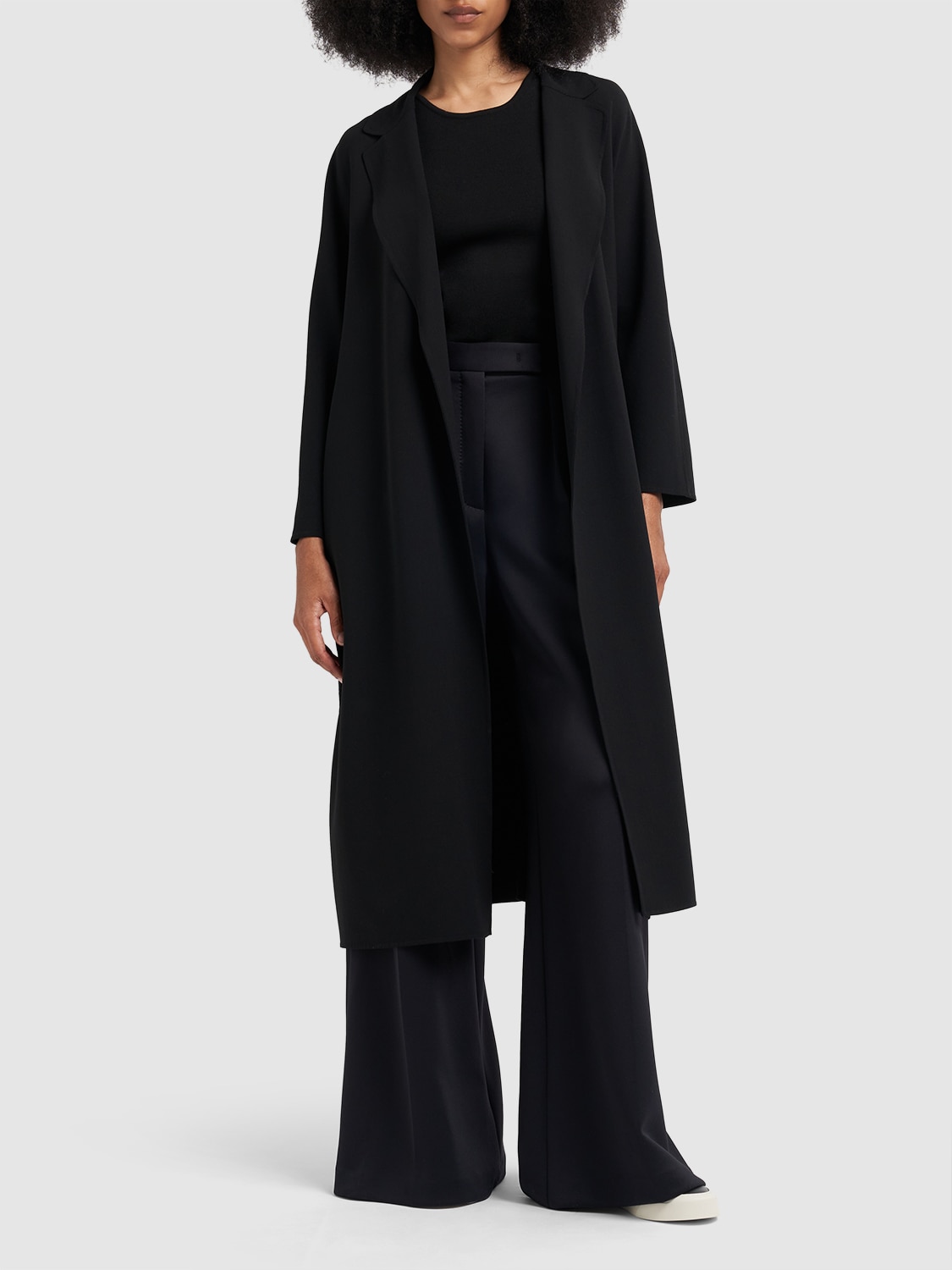 Shop 's Max Mara Ester Wool Crepe Midi Coat W/ Belt In Black