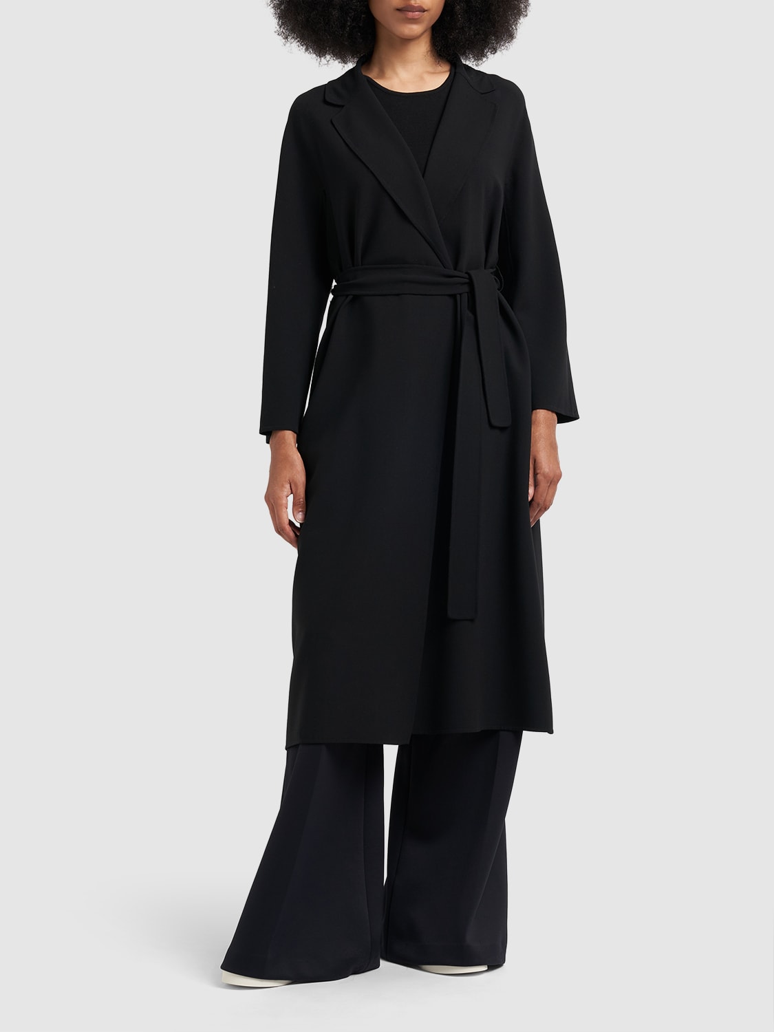 Shop 's Max Mara Ester Wool Crepe Midi Coat W/ Belt In Black