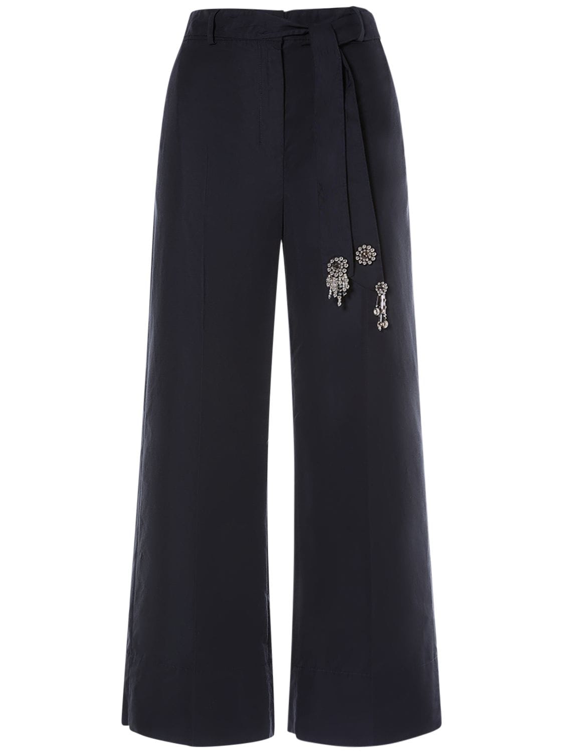 's Max Mara Agostin Cotton Pants W/ Embellished Belt In Dark Blue