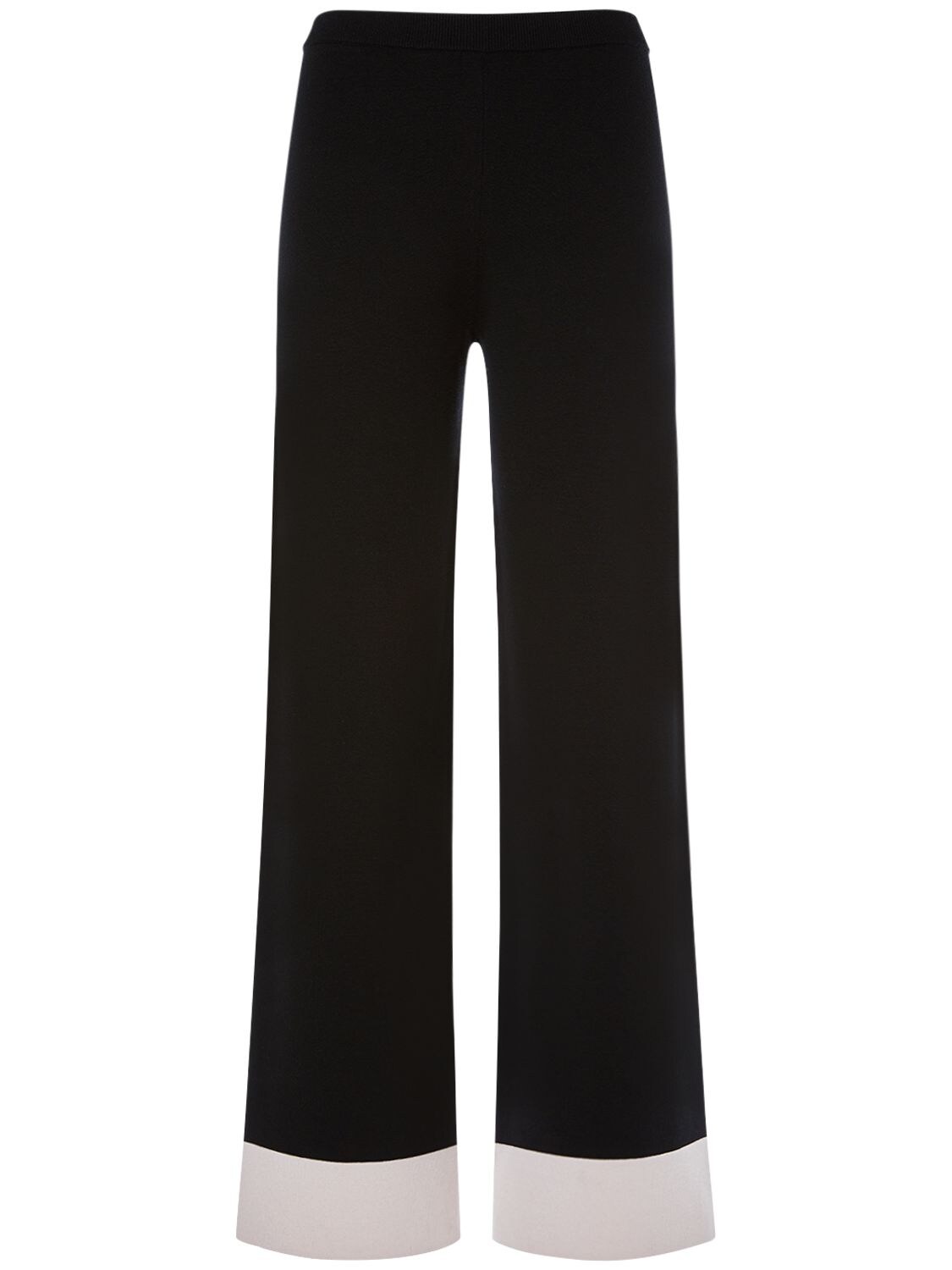 Shop 's Max Mara Colombo Viscose Knit Contrast Hem Pants In Black,ivory