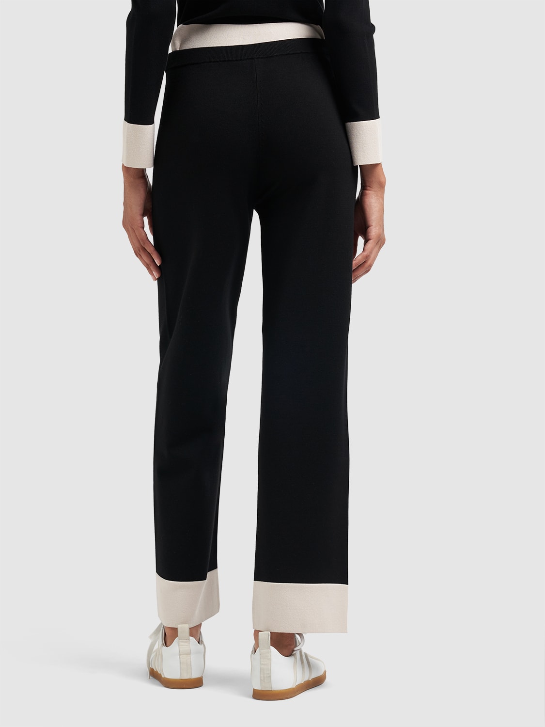 Shop 's Max Mara Colombo Viscose Knit Contrast Hem Pants In Black,ivory