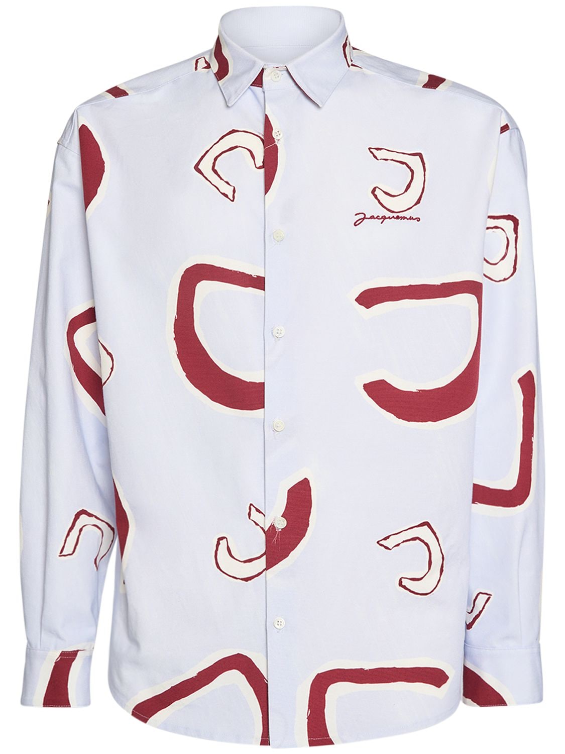Shop Jacquemus La Chemise Simon Cotton Shirt In Monogramme Red