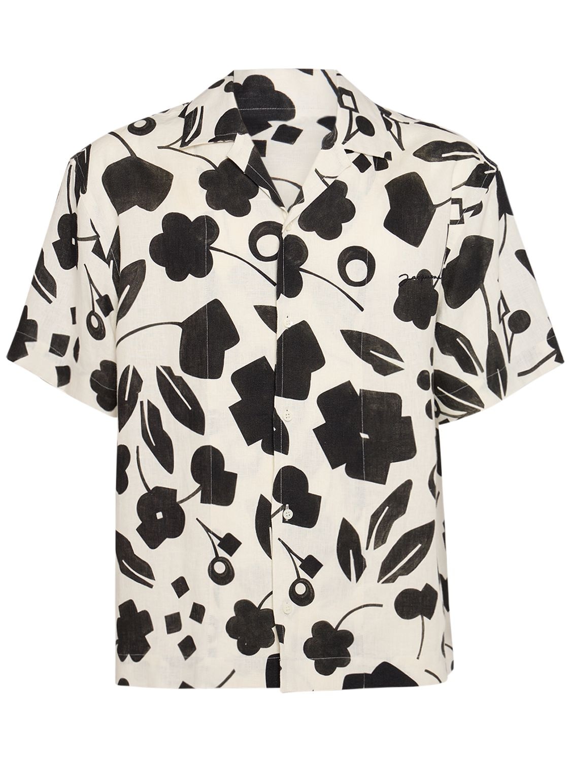 Jacquemus La Chemise Abstract-print Boxy-fit Linen Shirt In Pt_black_white_cubic_flow