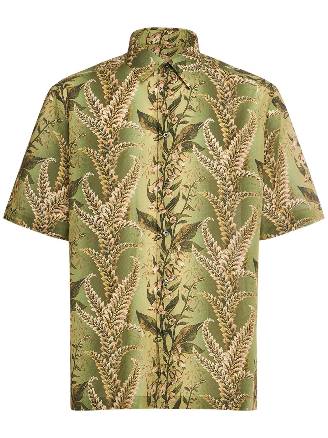 Etro Floral Print S/s Cotton Shirt In Green