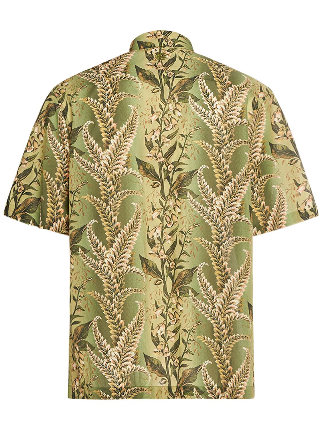 Shop Etro Floral Print S/s Cotton Shirt In Green