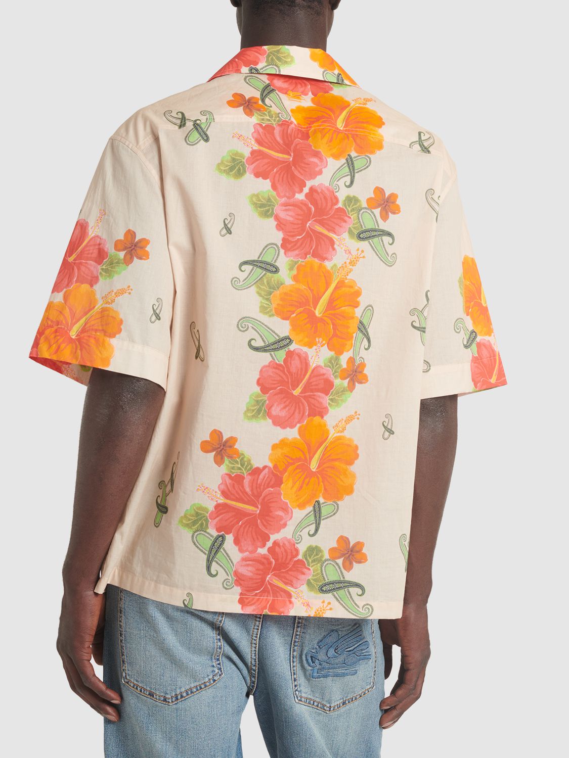 Shop Etro Floral Bowling Shirt In White,orange
