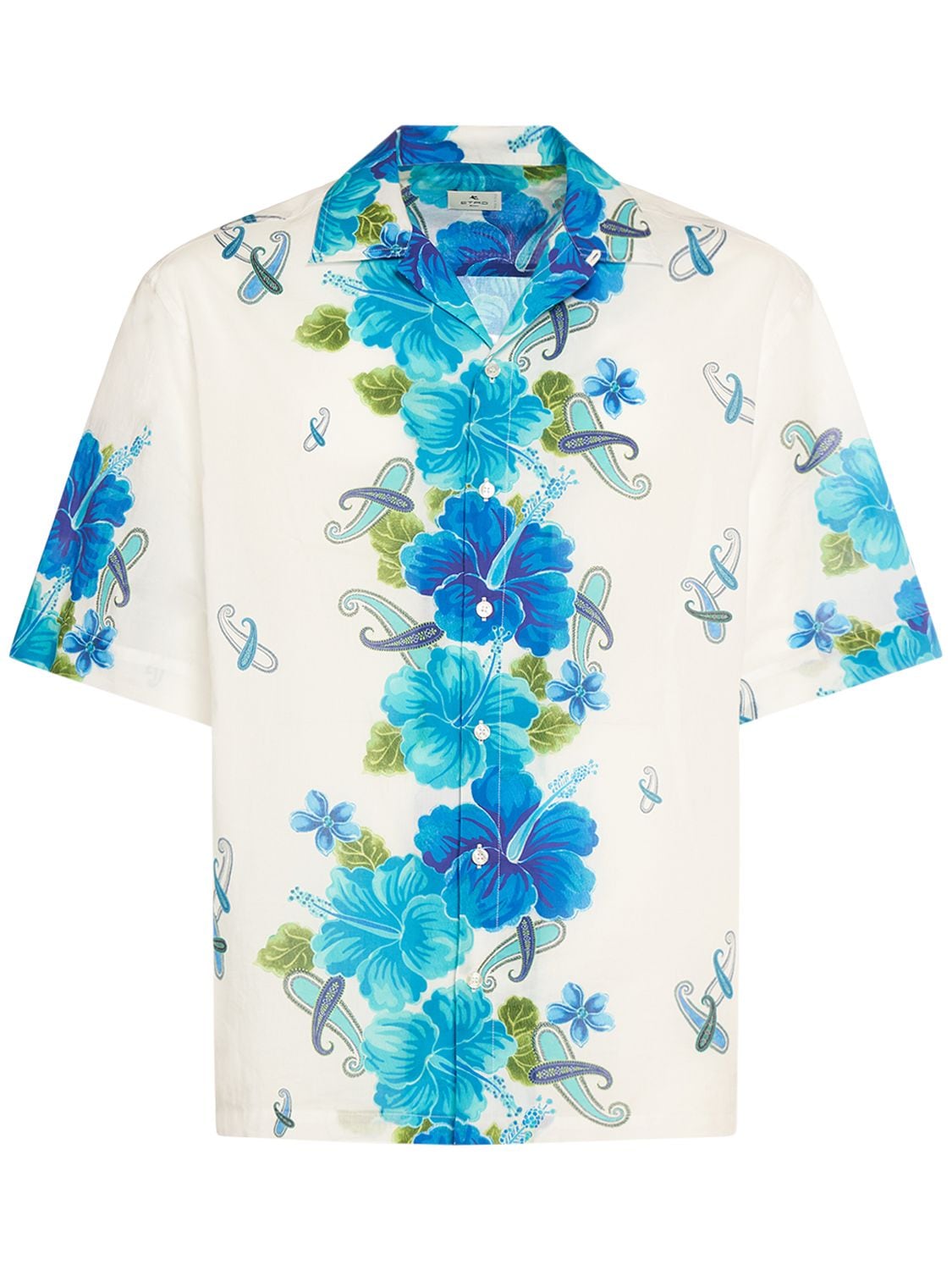 Shop Etro Floral Bowling Shirt In White,blue